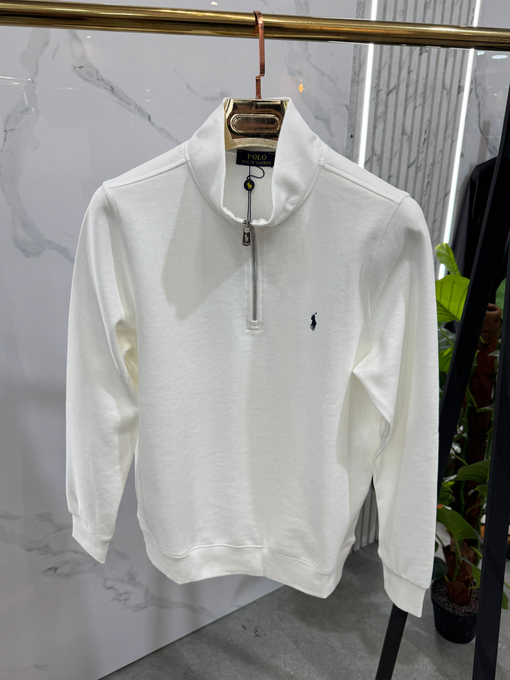 POLO RALPH LAUREN Half-Zip Sweatshirt – White / Black Logo - NEW1811