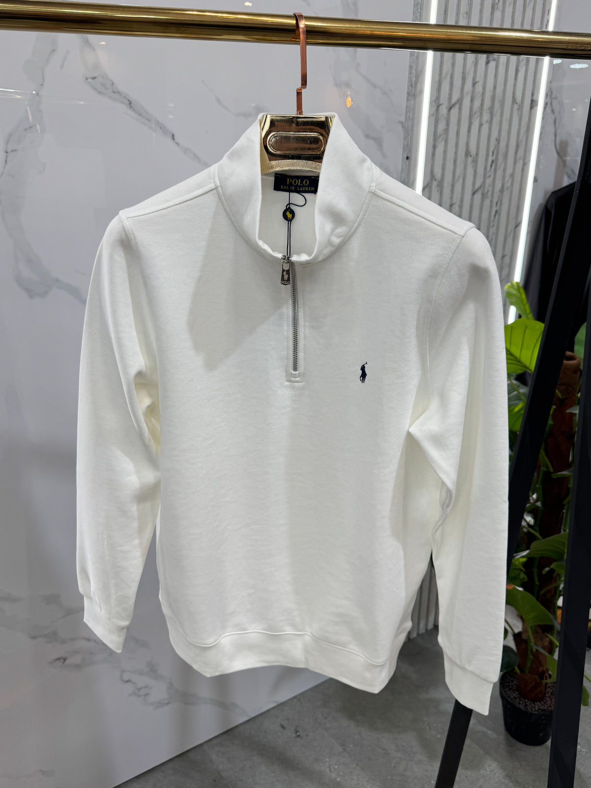POLO RALPH LAUREN Half-Zip Sweatshirt – White / Black Logo - NEW1811