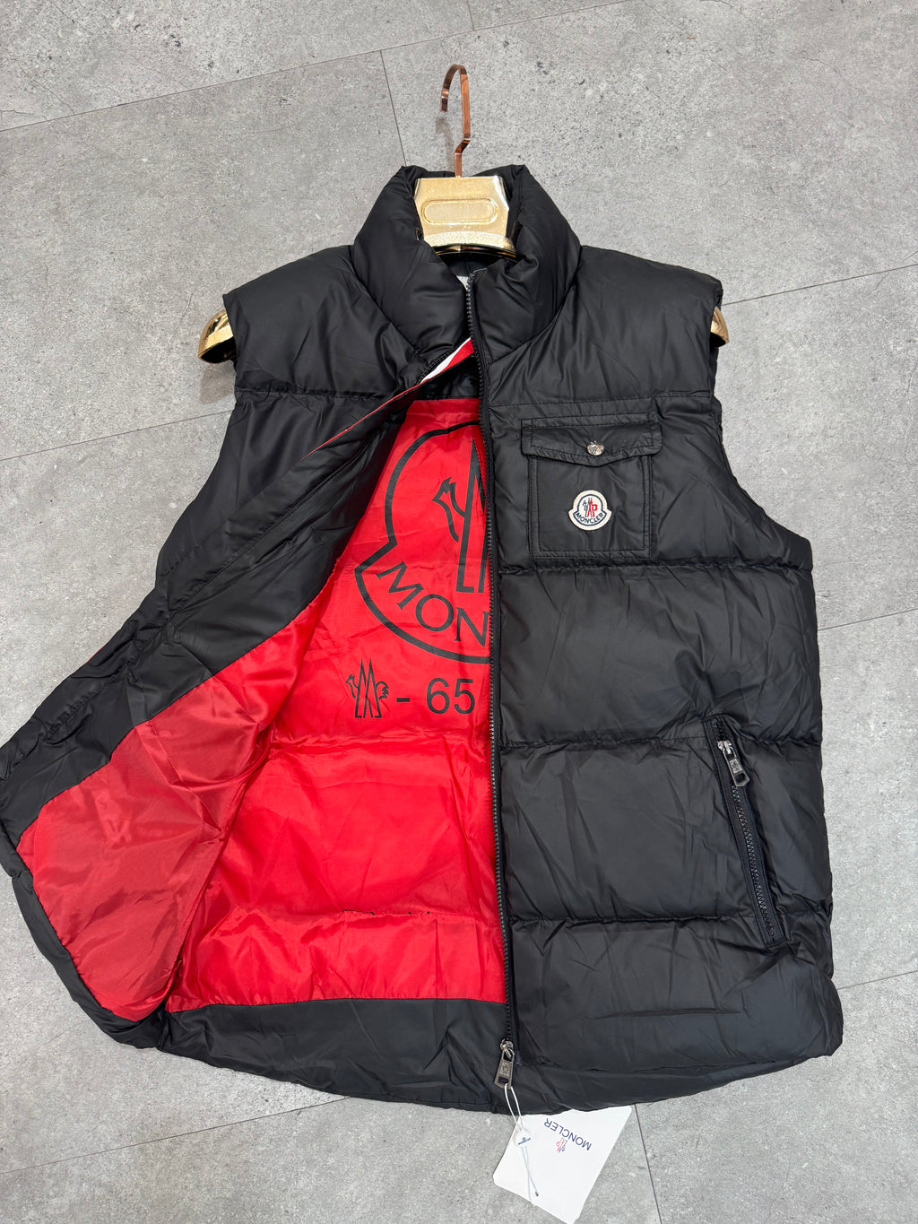 MONCLER Matte Down Vest – Matte Black / Red Interior - NEW1894