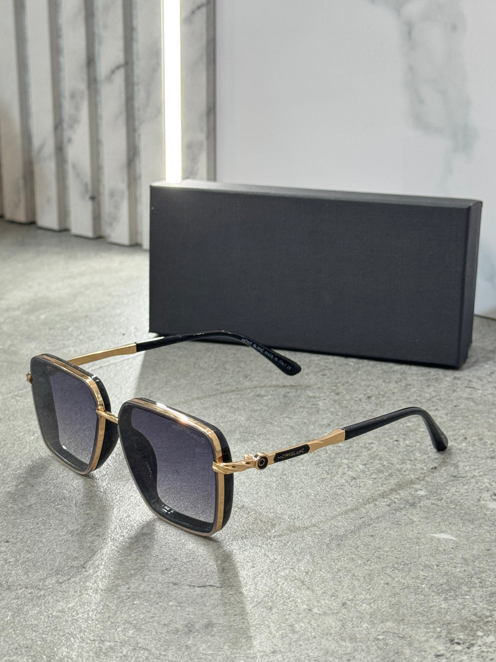 MONTBLANC Square Sunglasses – Black / Gold NEW1796