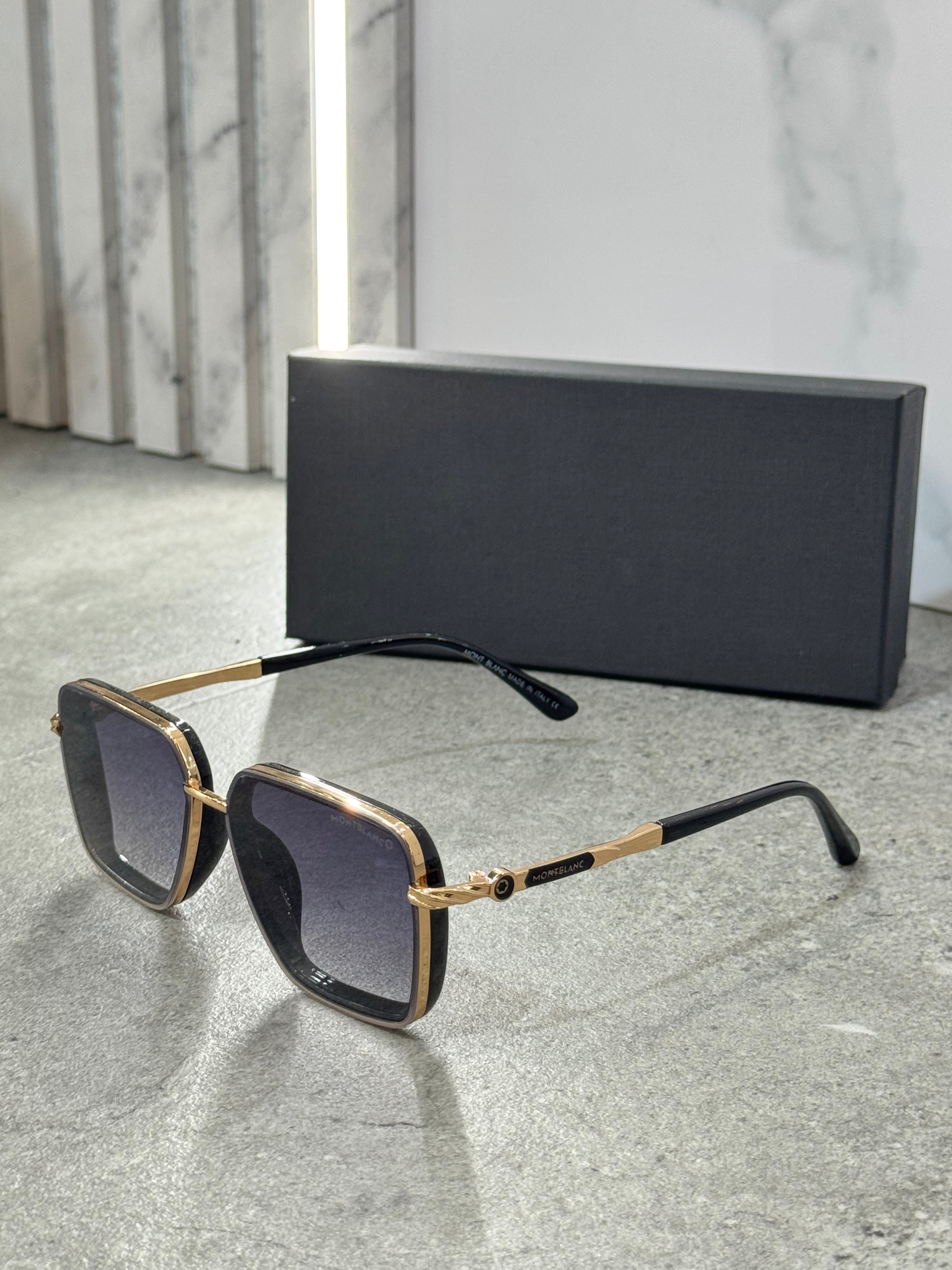 MONTBLANC Square Sunglasses – Black / Gold NEW1796