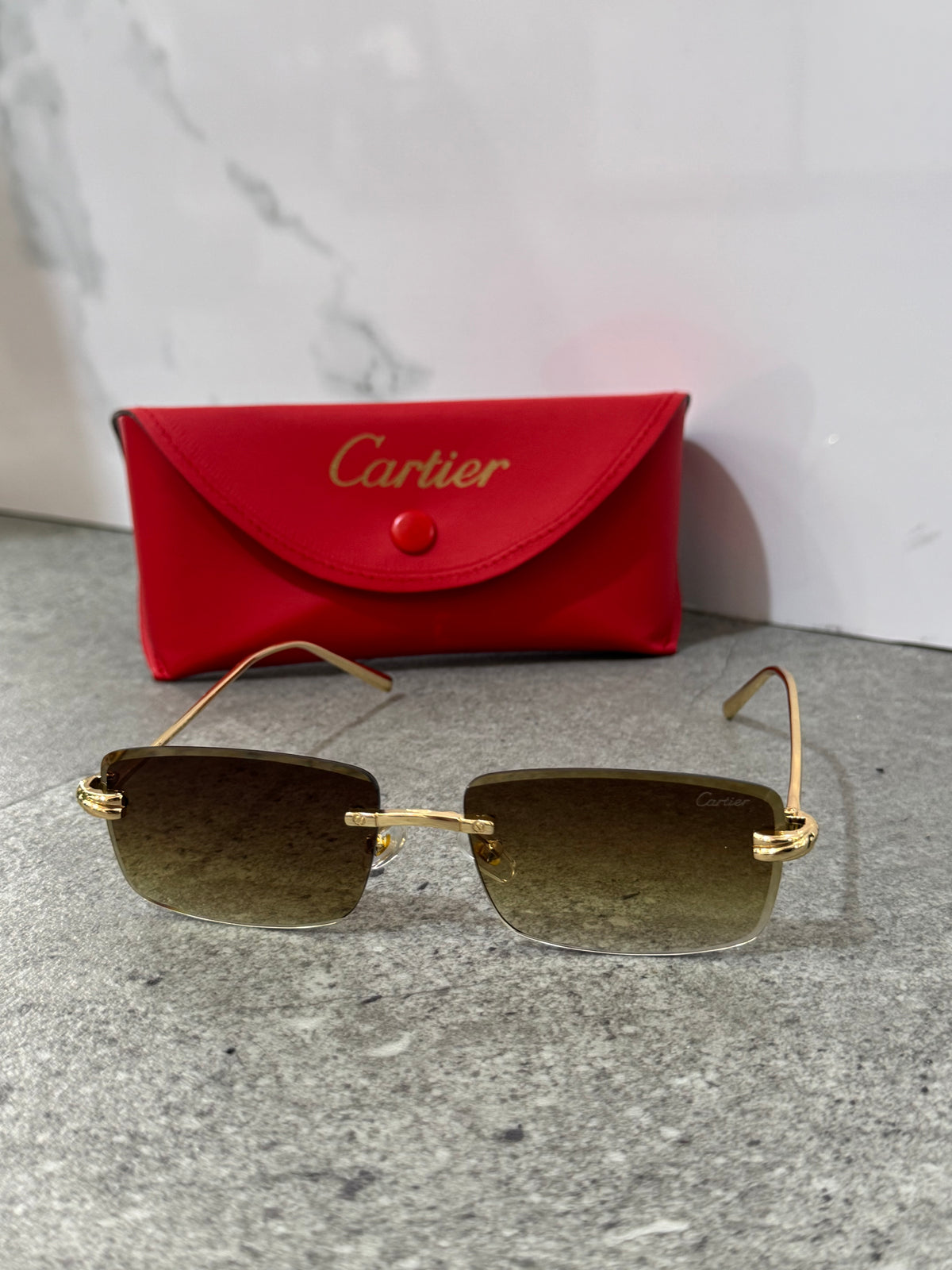 CARTIER C Décor Rimless Sunglasses – Gold / Gradient Brown - NEW1902