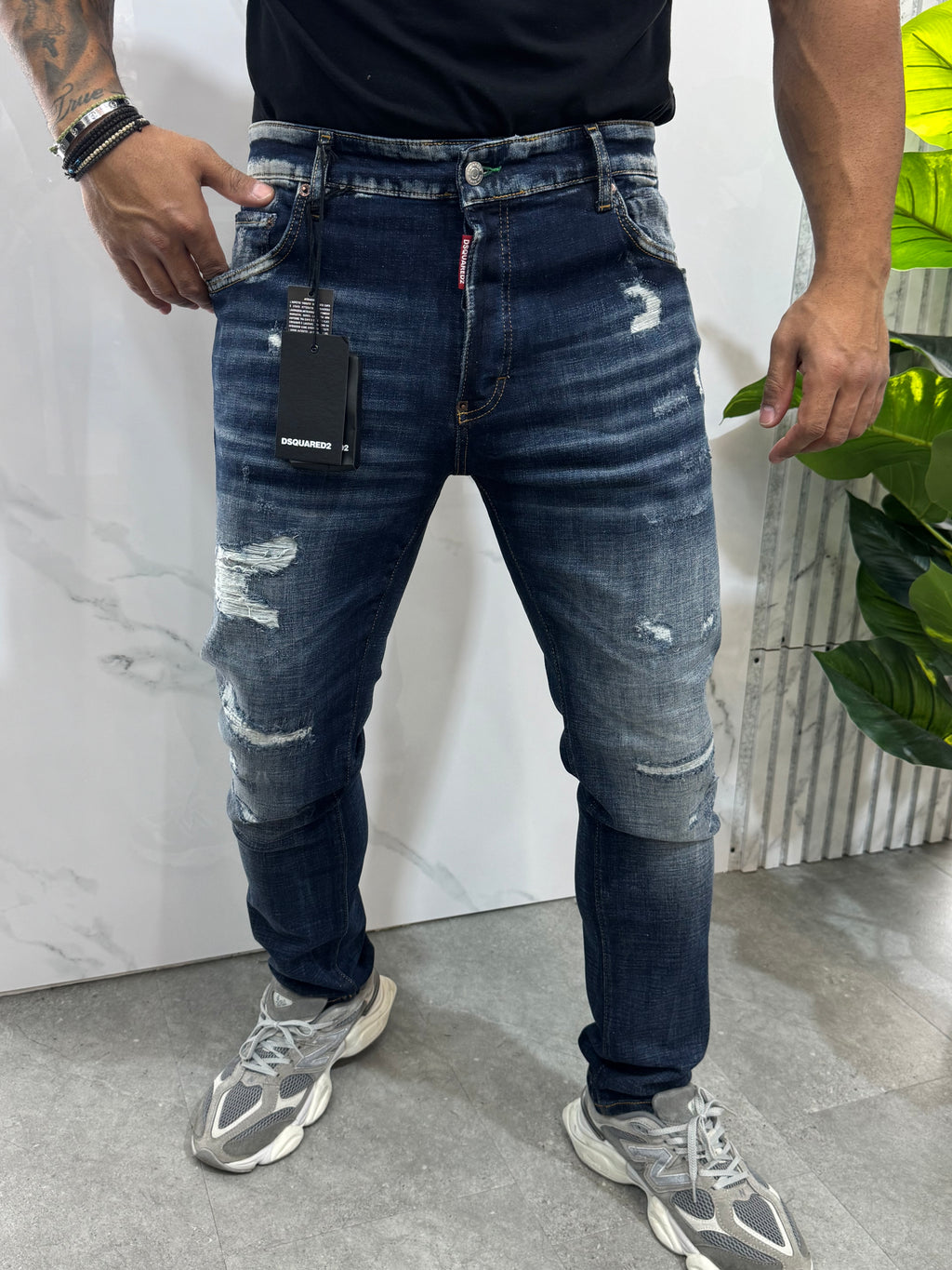 Skater Jean Green Patch Denim – Dark Wash - NEW1889
