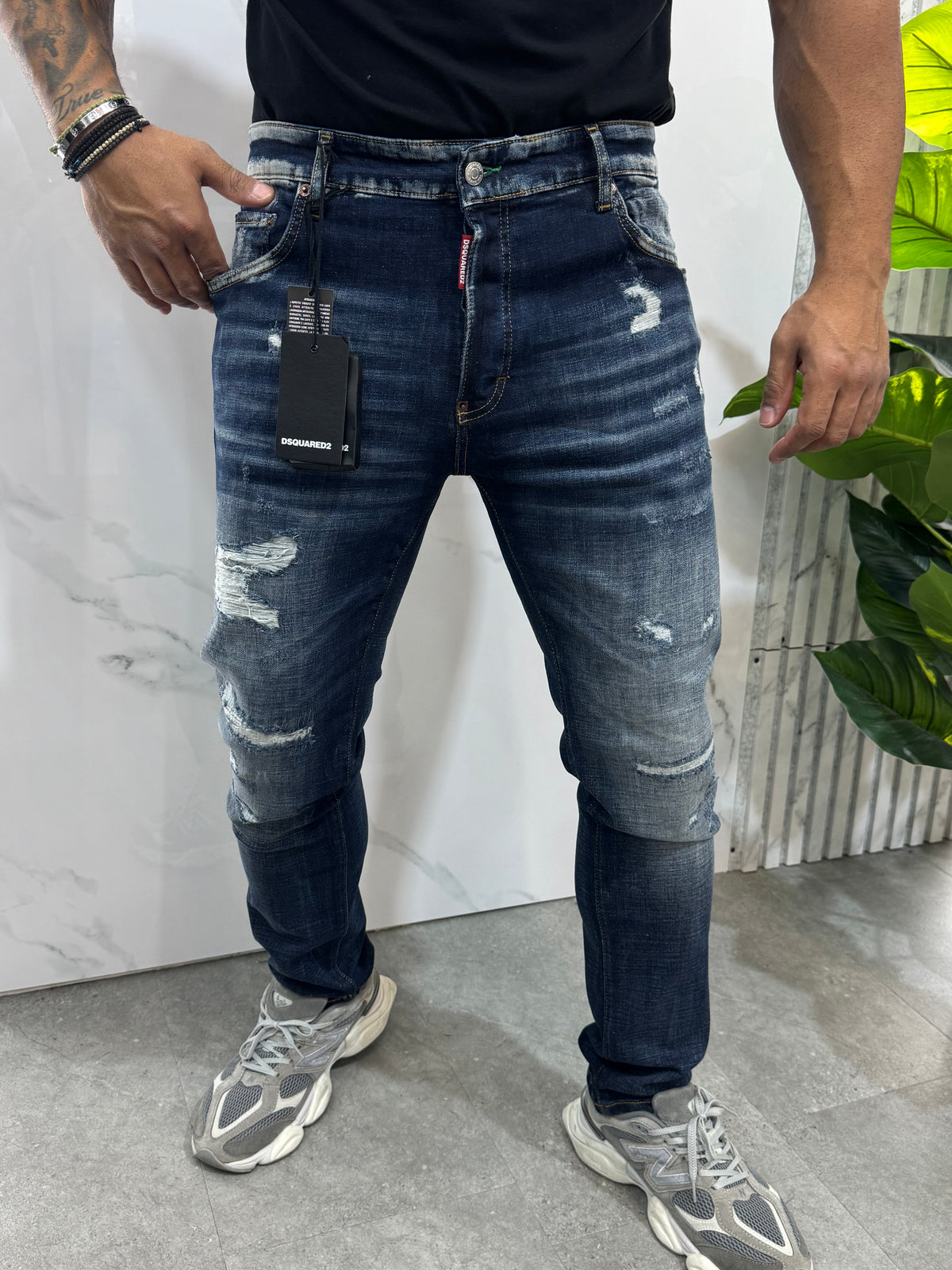 Skater Jean Green Patch Denim – Dark Wash - NEW1889