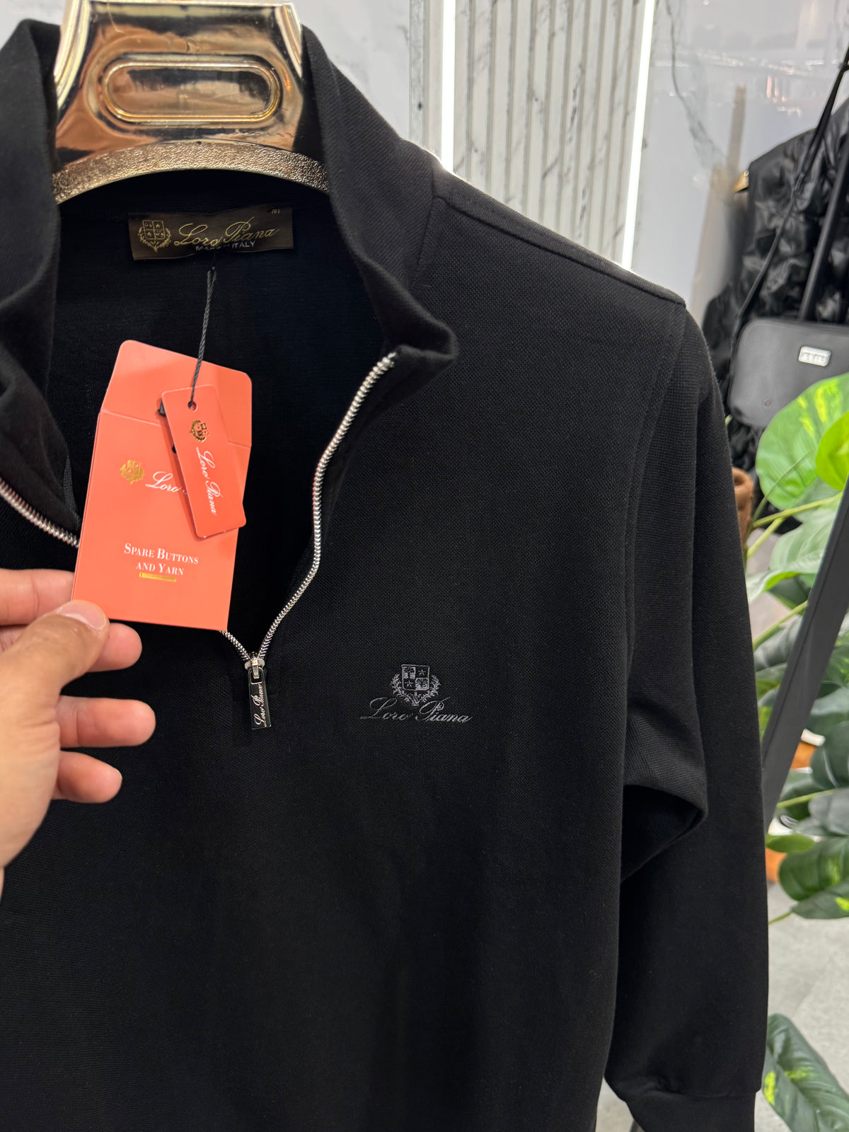 LORO PIANA Crest Quarter-Zip Pullover – Black - NEW1924