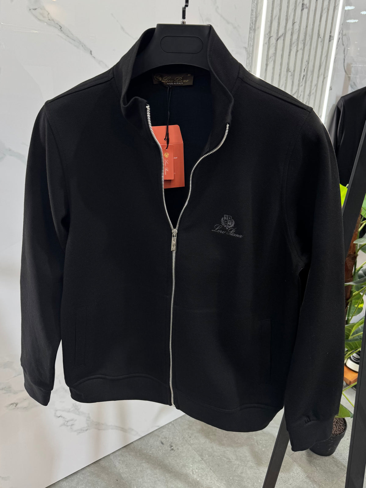 LORO PIANA Full-Zip Sweatshirt / Cardigan – Black / Grey Embroidered Logo - NEW1818