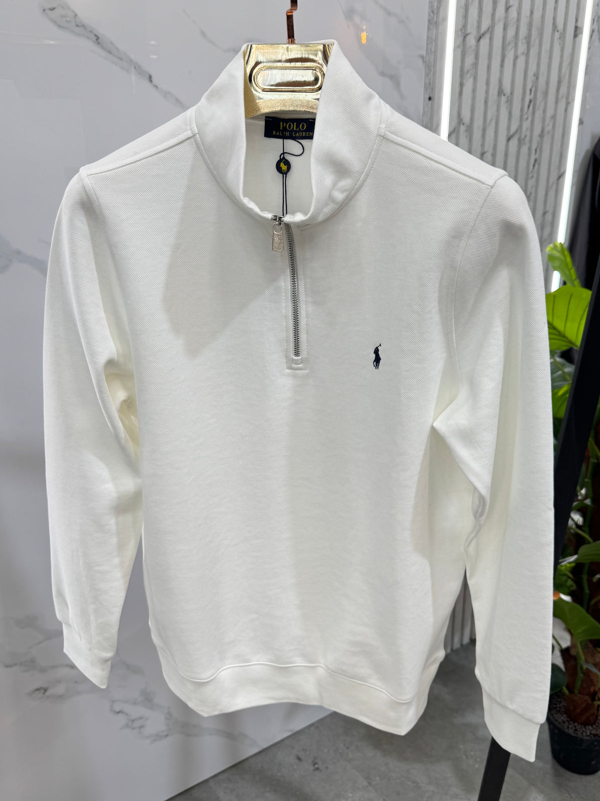 POLO RALPH LAUREN Half-Zip Sweatshirt – White / Black Logo - NEW1811