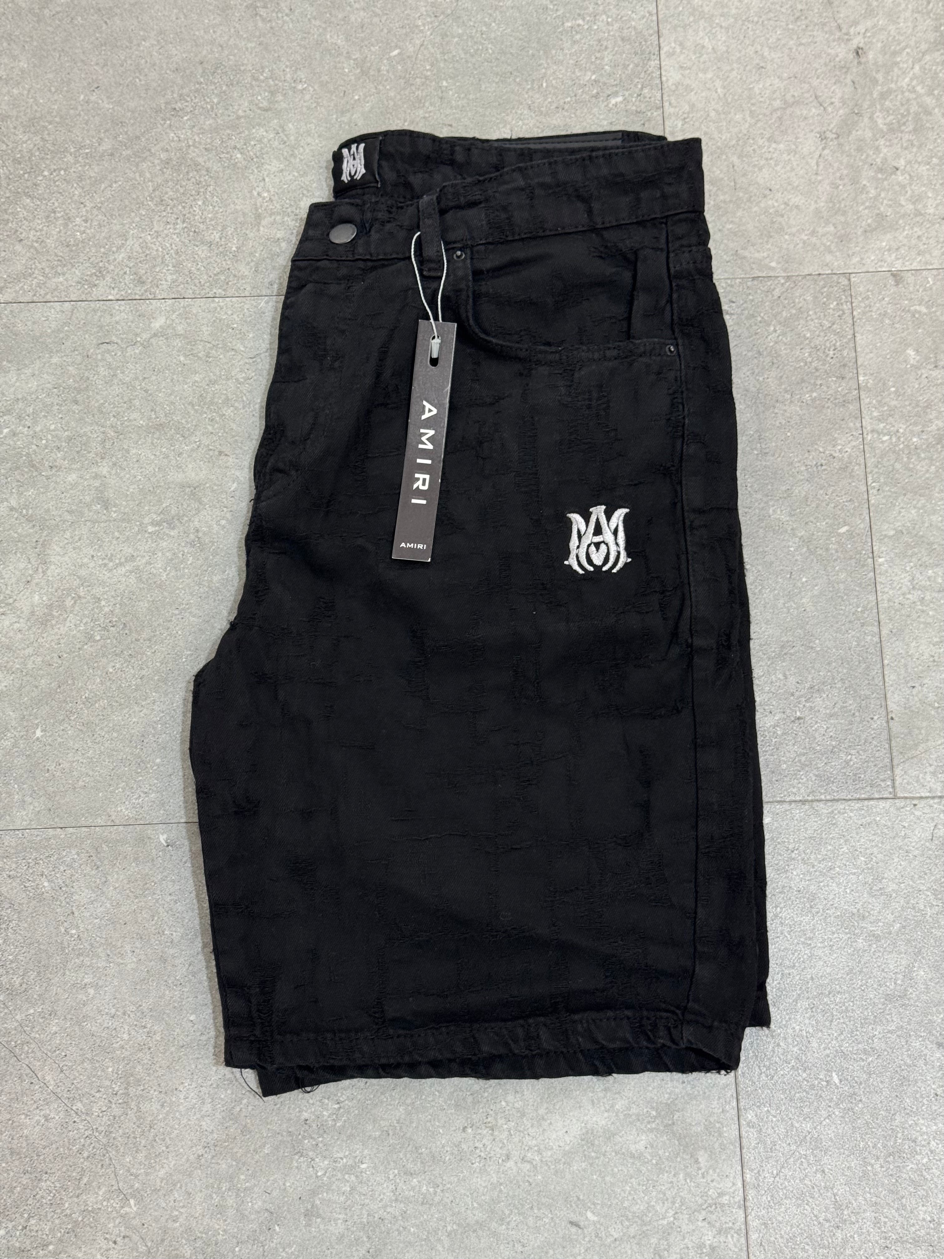 AMIRI Textured Emblem Denim Shorts – Black - NEW1783