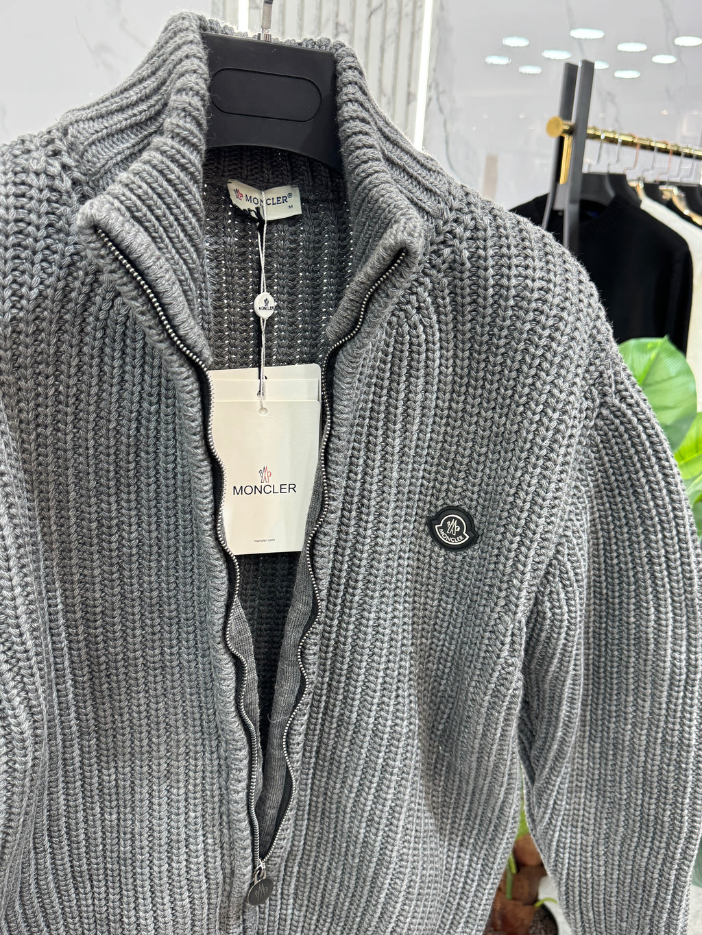 MONCLER Ribbed Full-Zip Knitwear Cardigan – Grey - NEW1464