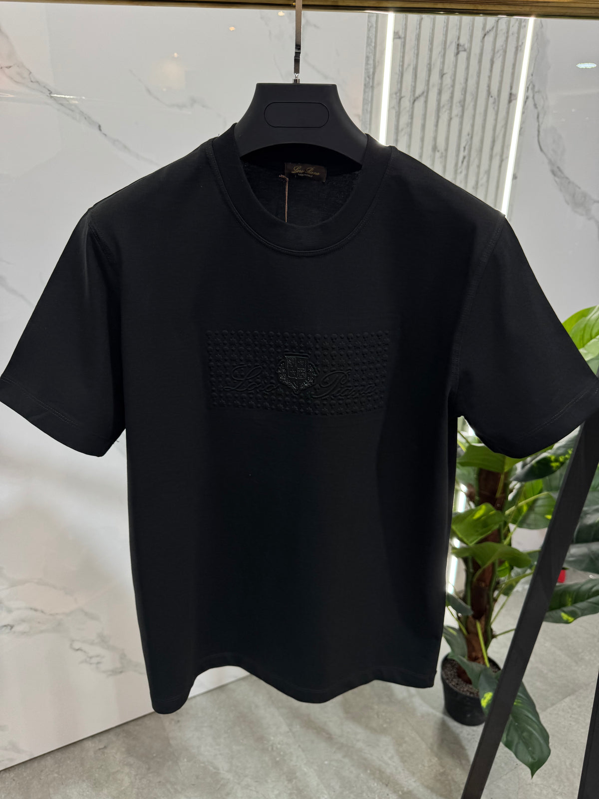LORO PIANA Embossed Crest Logo T-Shirt – Black - NEW1899