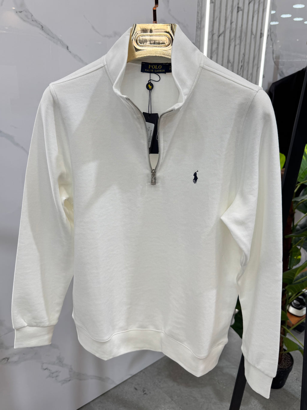 POLO RALPH LAUREN Half-Zip Sweatshirt – White / Black Logo - NEW1811