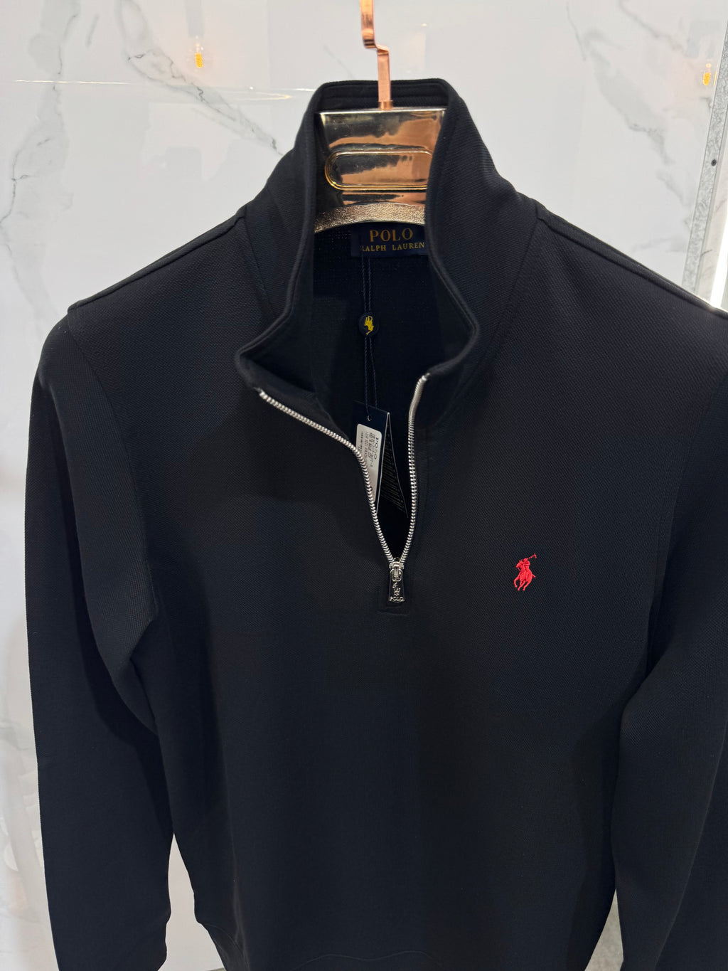 RALPH LAUREN Signature Embroidered Pony Quarter-Zip Pullover – Black - NEW1925