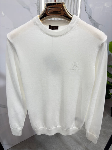 LORO PIANA Classic Crewneck Knitwear – White - NEW1349