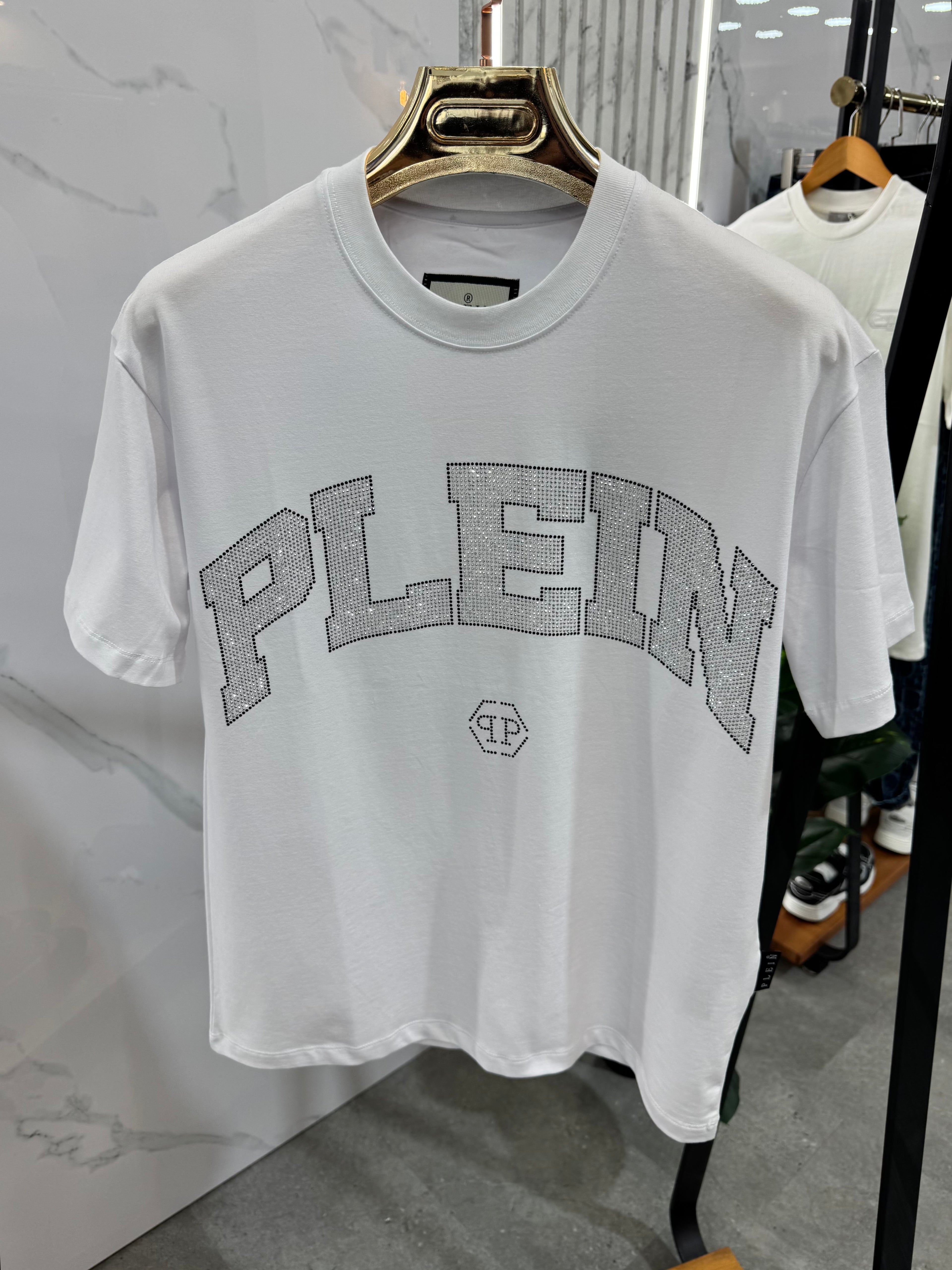 PHILIPP PLEIN Crystal Arch Logo T-Shirt – White - NEW1774