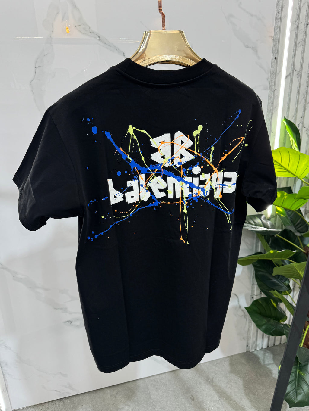 Balenciaga Paint Splatter Logo Ανδρικό T-Shirt - Black - NEW1640