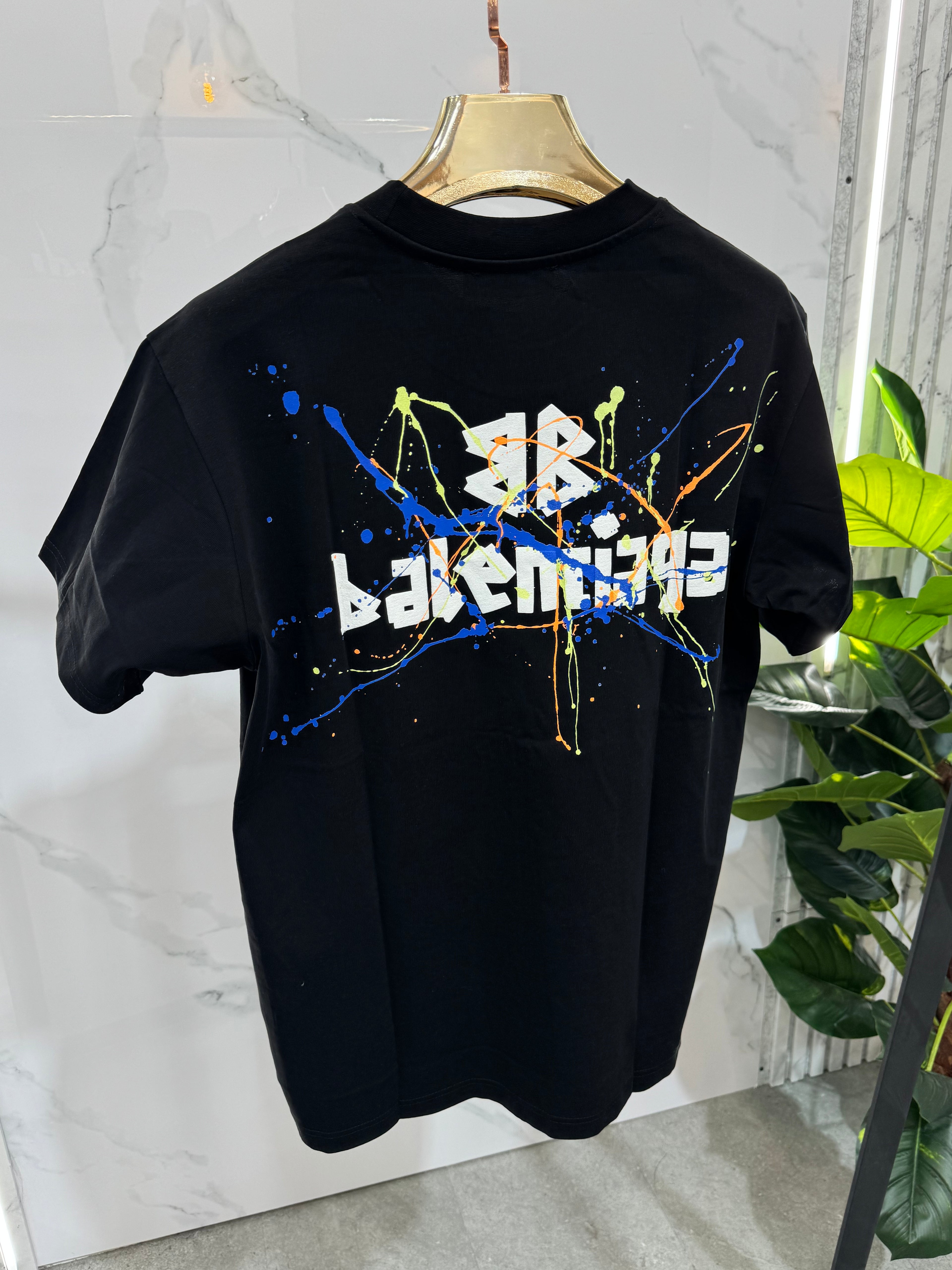 Balenciaga Paint Splatter Logo Ανδρικό T-Shirt - Black - NEW1640
