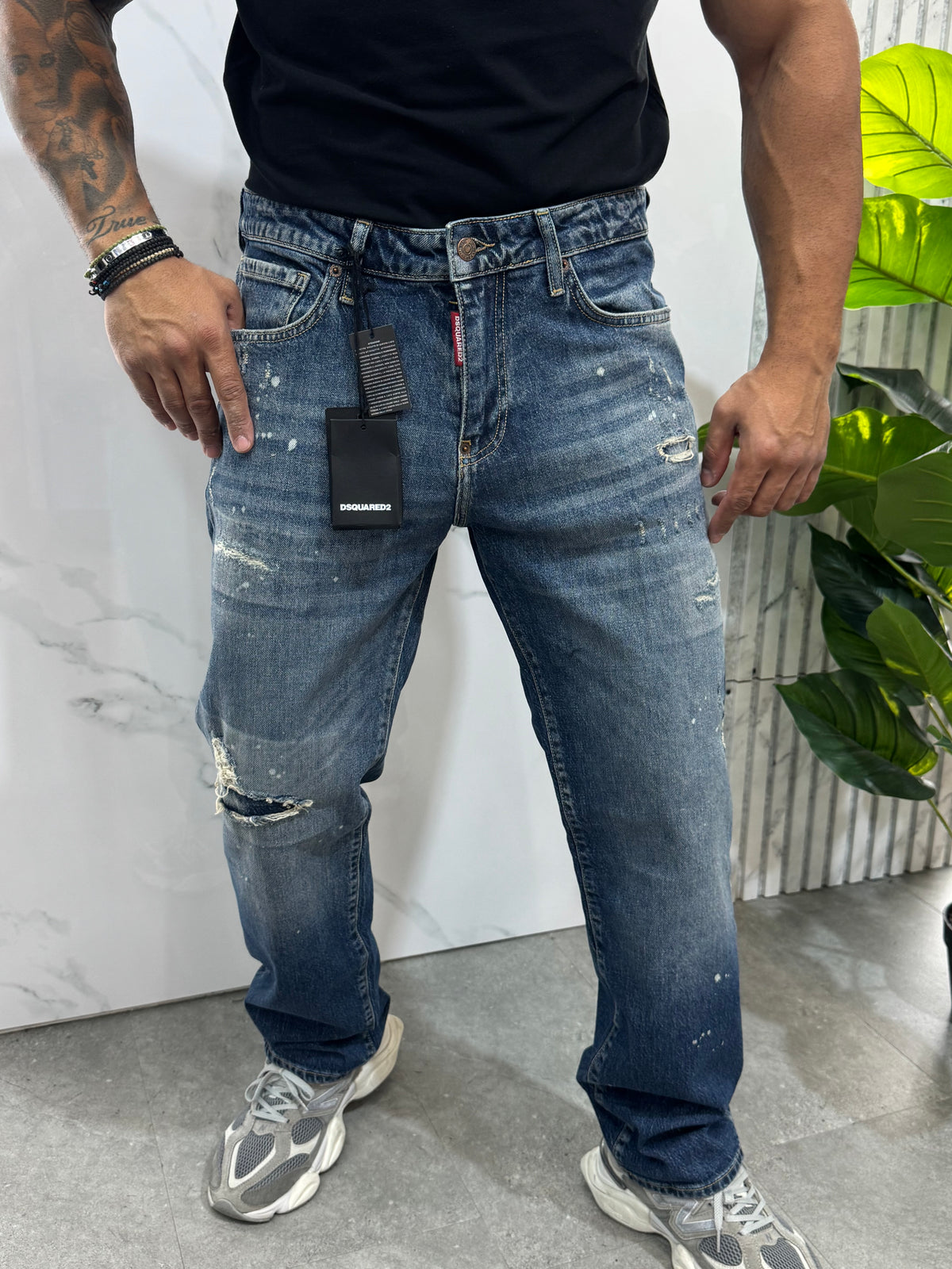 Loose Fit Paint Splatter Denim – Classic Blue - NEW1888