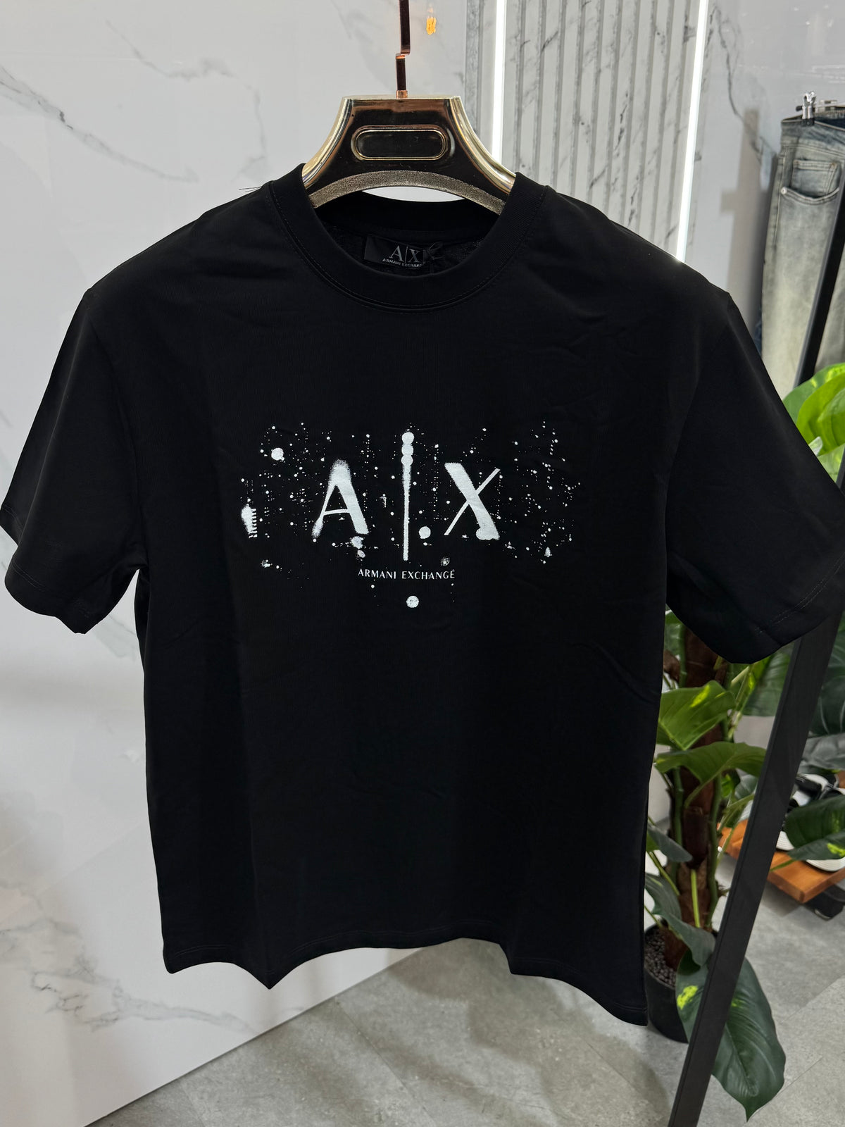 ARMANI EXCHANGE Paint Splatter Logo T-Shirt – Black - NEW1875