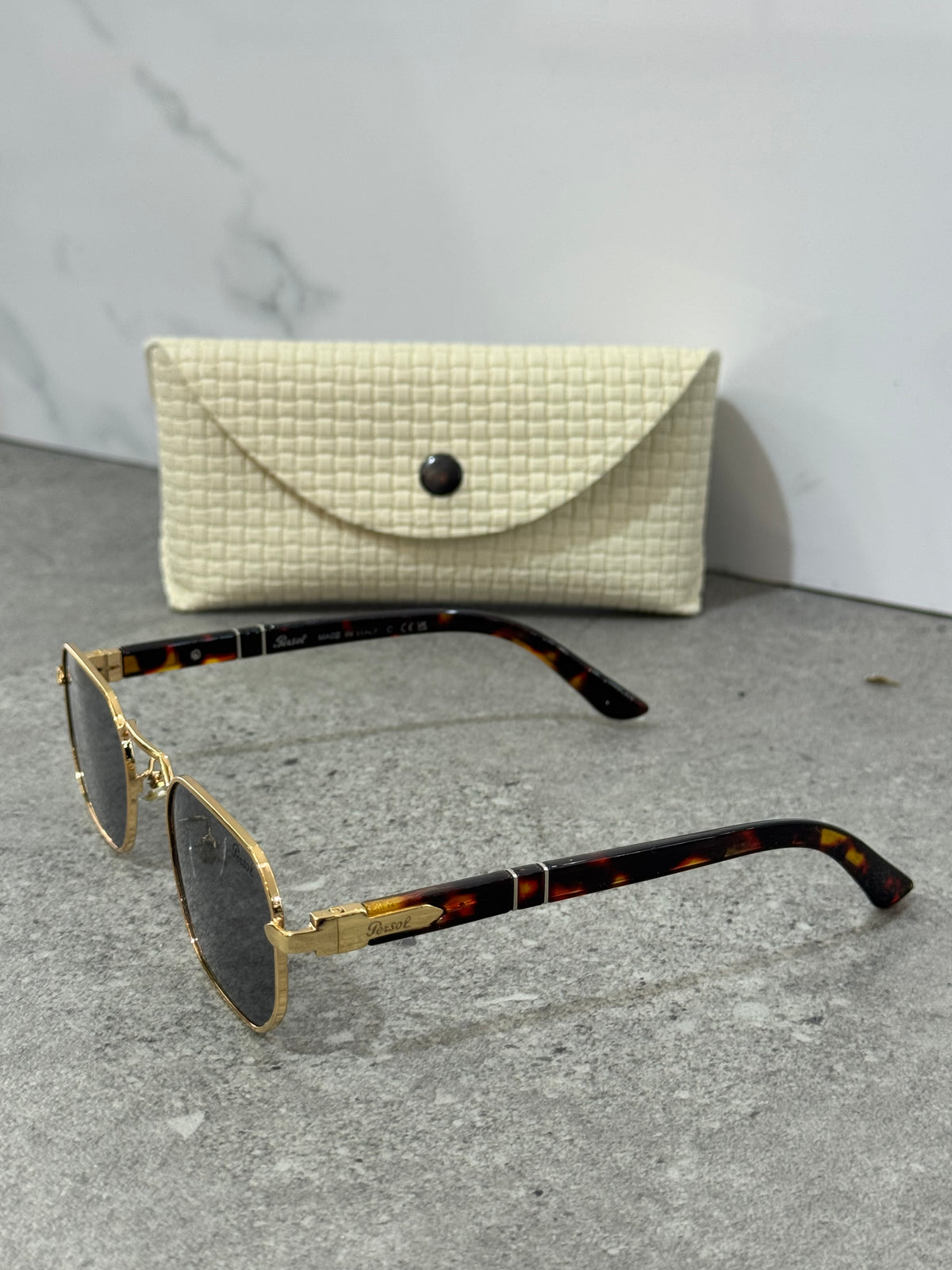 PERSOL Hexagonal Metal Frame Sunglasses – Gold / Tortoise - NEW1901