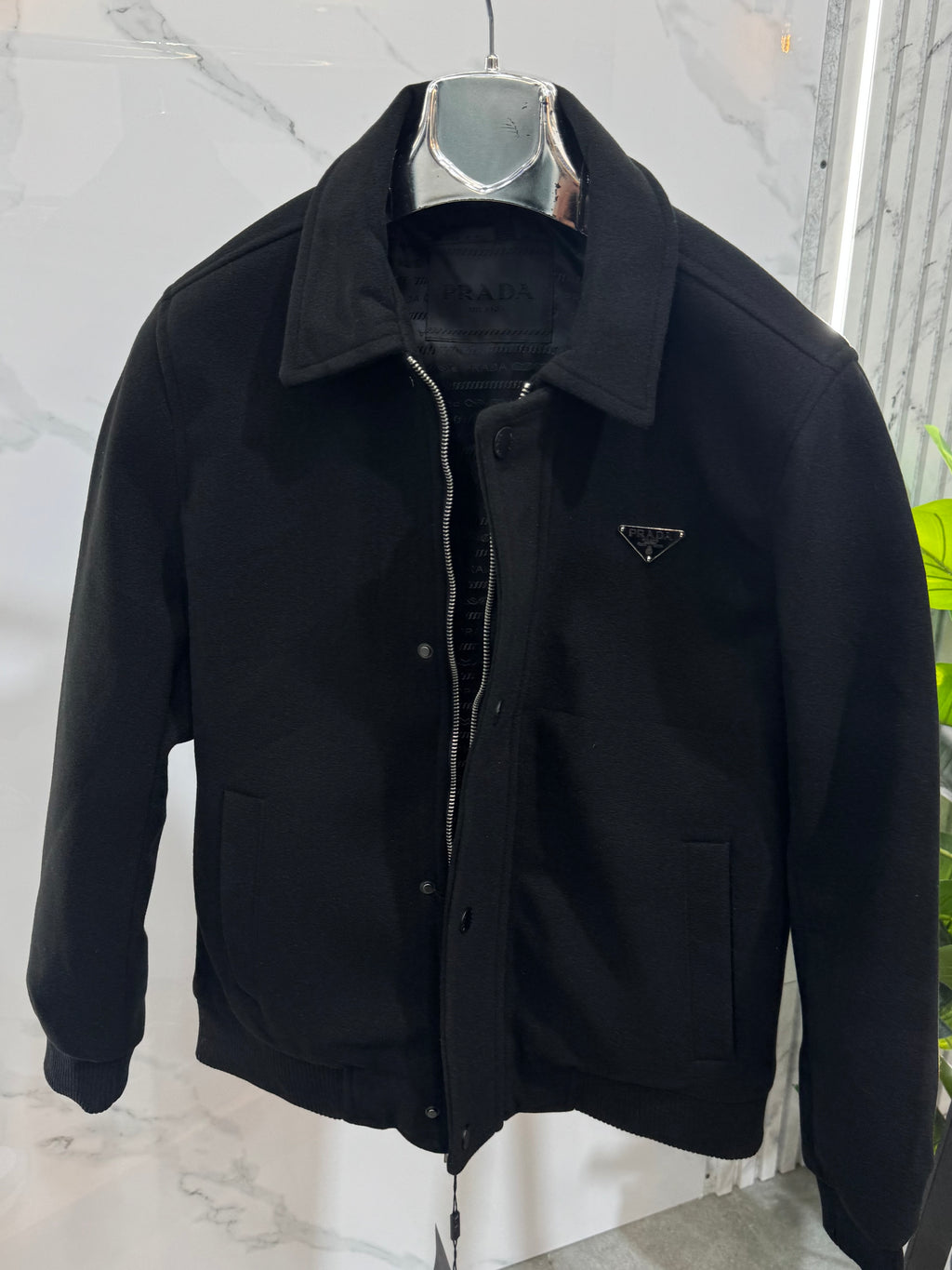 PRADA Enamelled Triangle Logo Harrington Jacket – Black - NEW1933