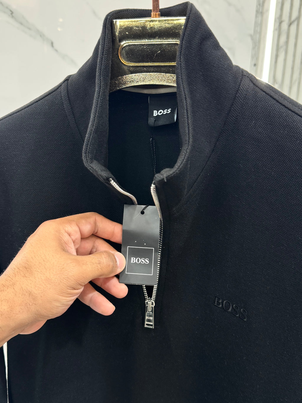 BOSS Half-Zip Sweatshirt – Black / Tone-on-Tone Logo - NEW1812