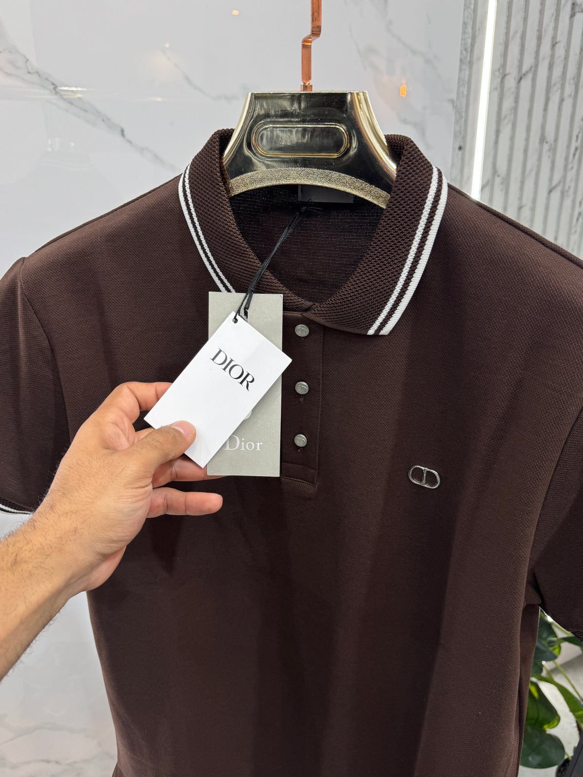 DIOR Tipped Collar CD Embroidered Short-Sleeve Polo Shirt – Brown - NEW1968