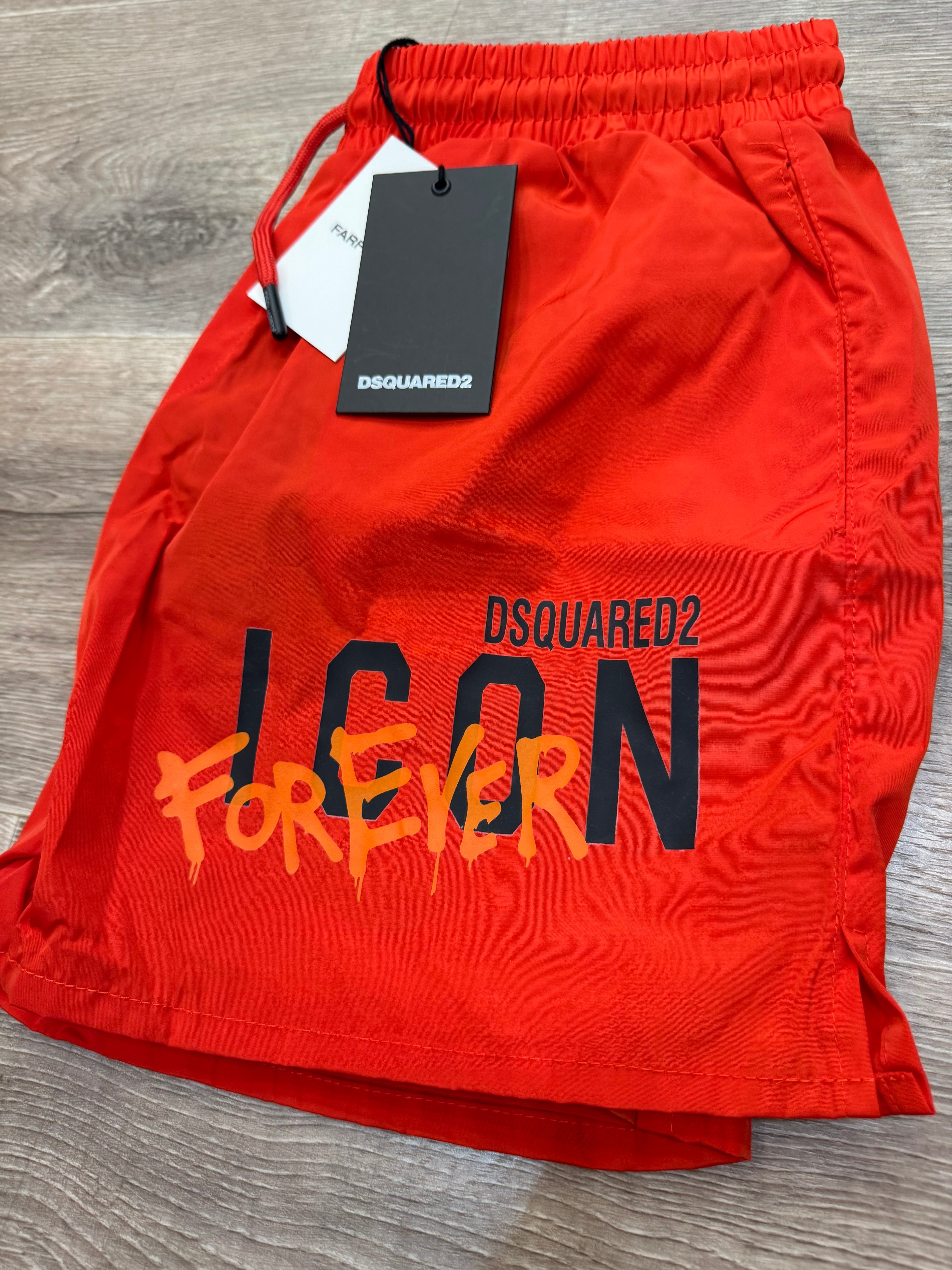 DSQUARED2 "ICON FOREVER" Swim Shorts – Orange / Red - NEW1110
