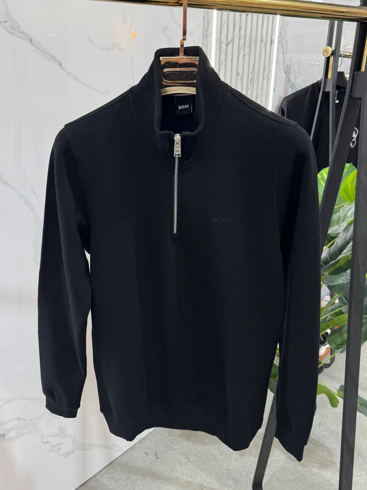 BOSS Half-Zip Sweatshirt – Black / Tone-on-Tone Logo - NEW1812