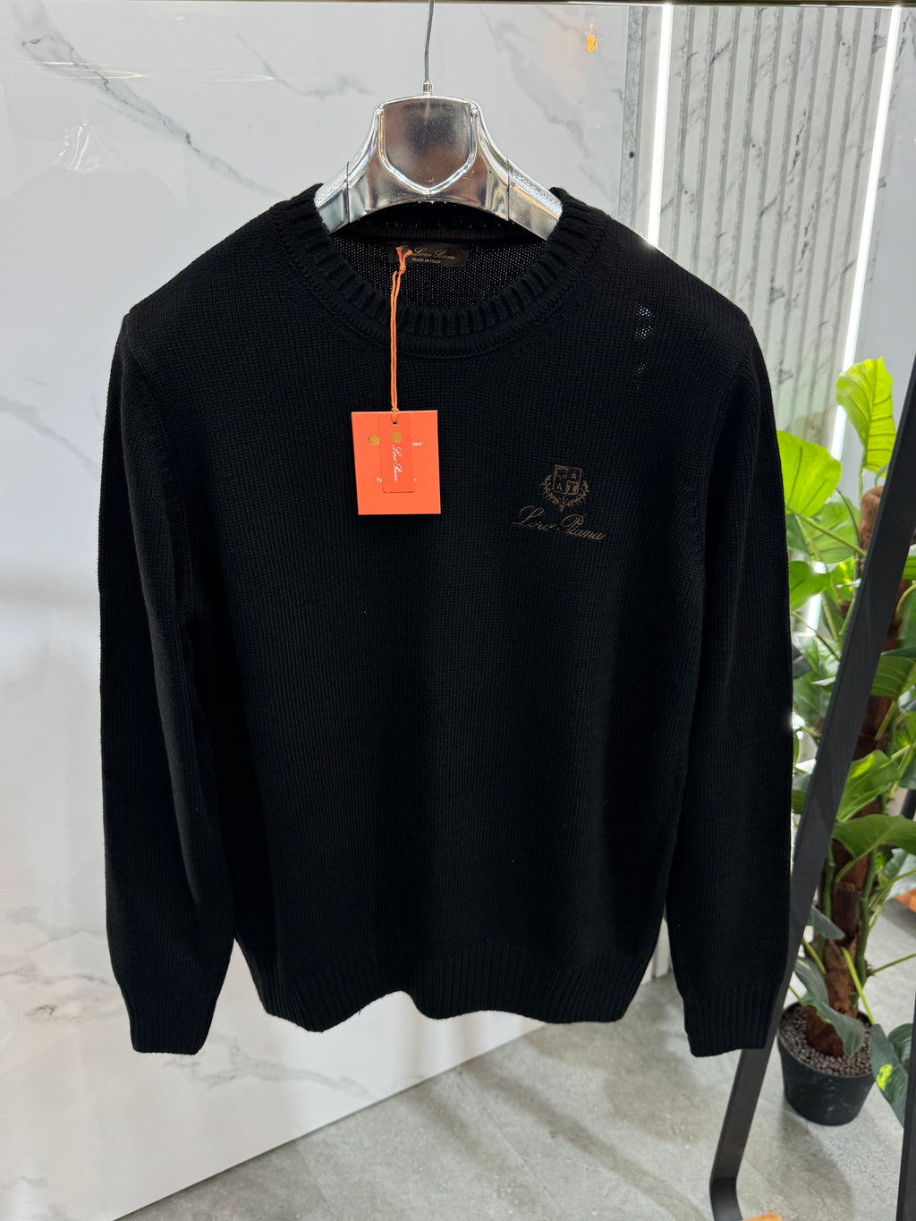 LORO PIANA Crest Embroidered Knit Sweater – Black - NEW1949