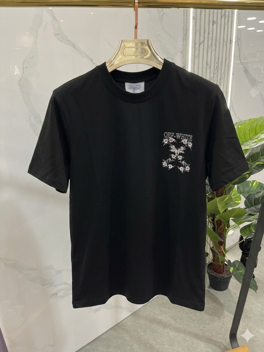 OFF-WHITE Kaws & Floral Print Ανδρικό T-Shirt – Black– Black - NEW1743