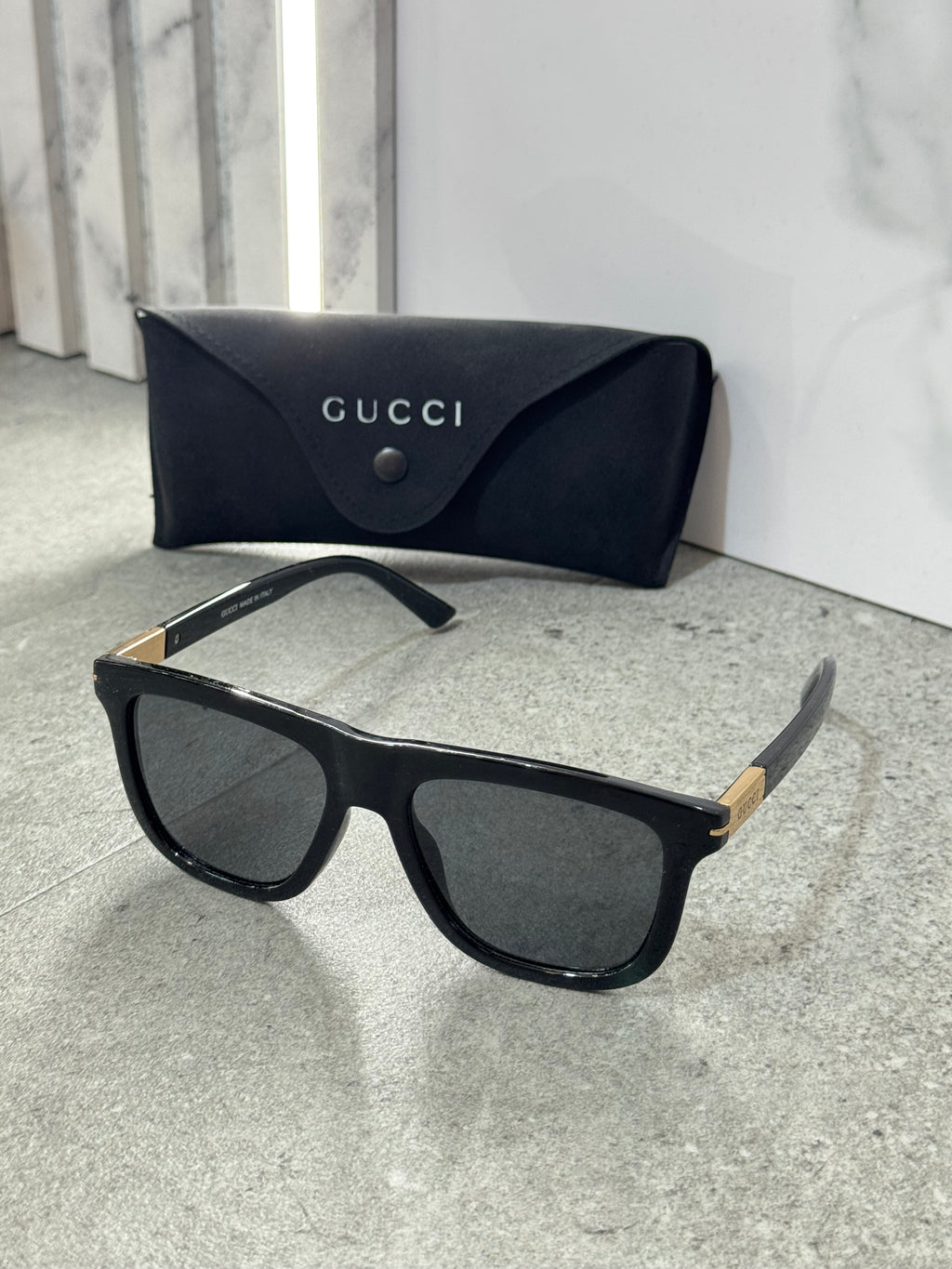GUCCI Square Sunglasses – Solid Black / Gold NEW1794