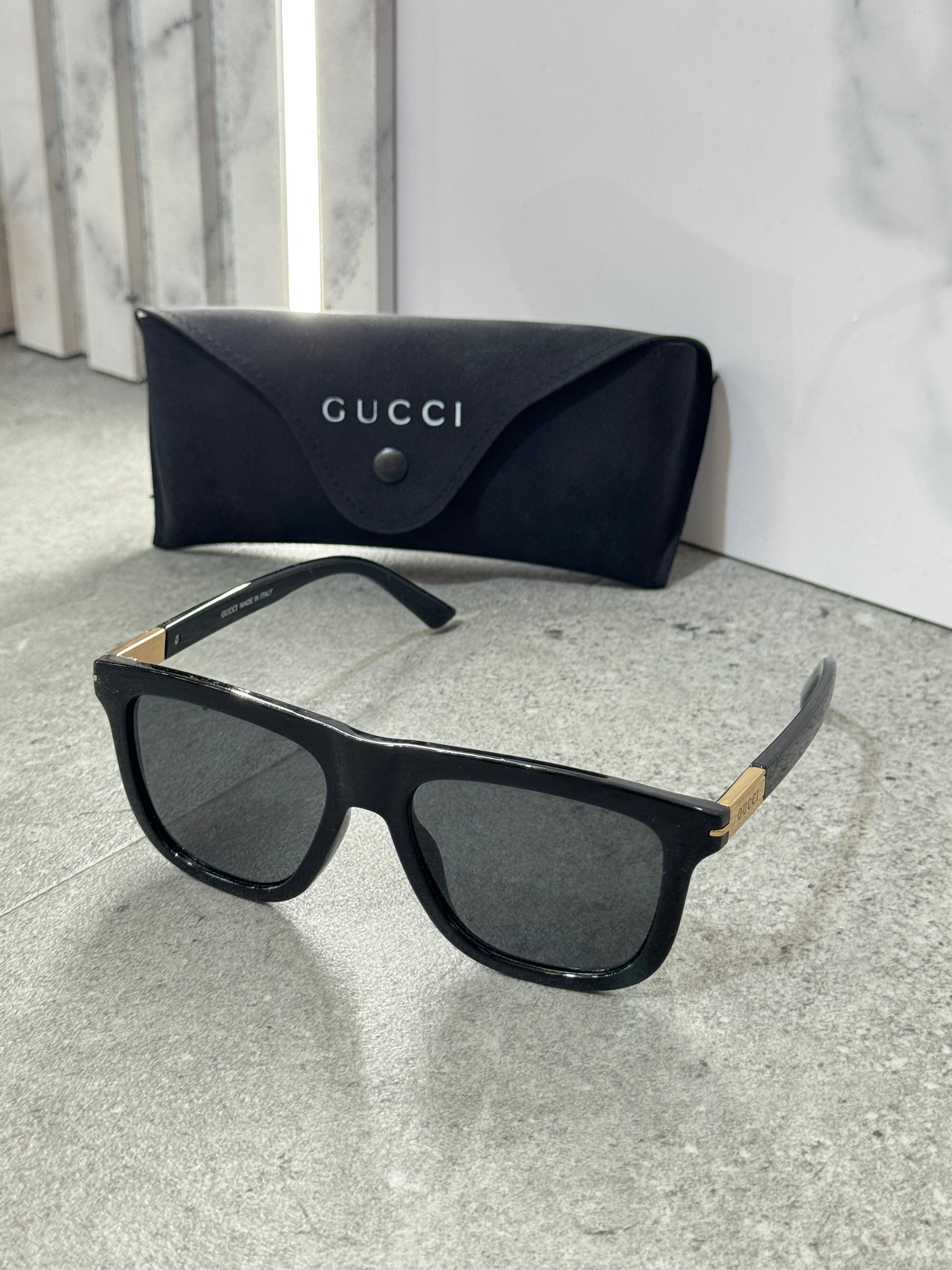 GUCCI Square Sunglasses – Solid Black / Gold NEW1794