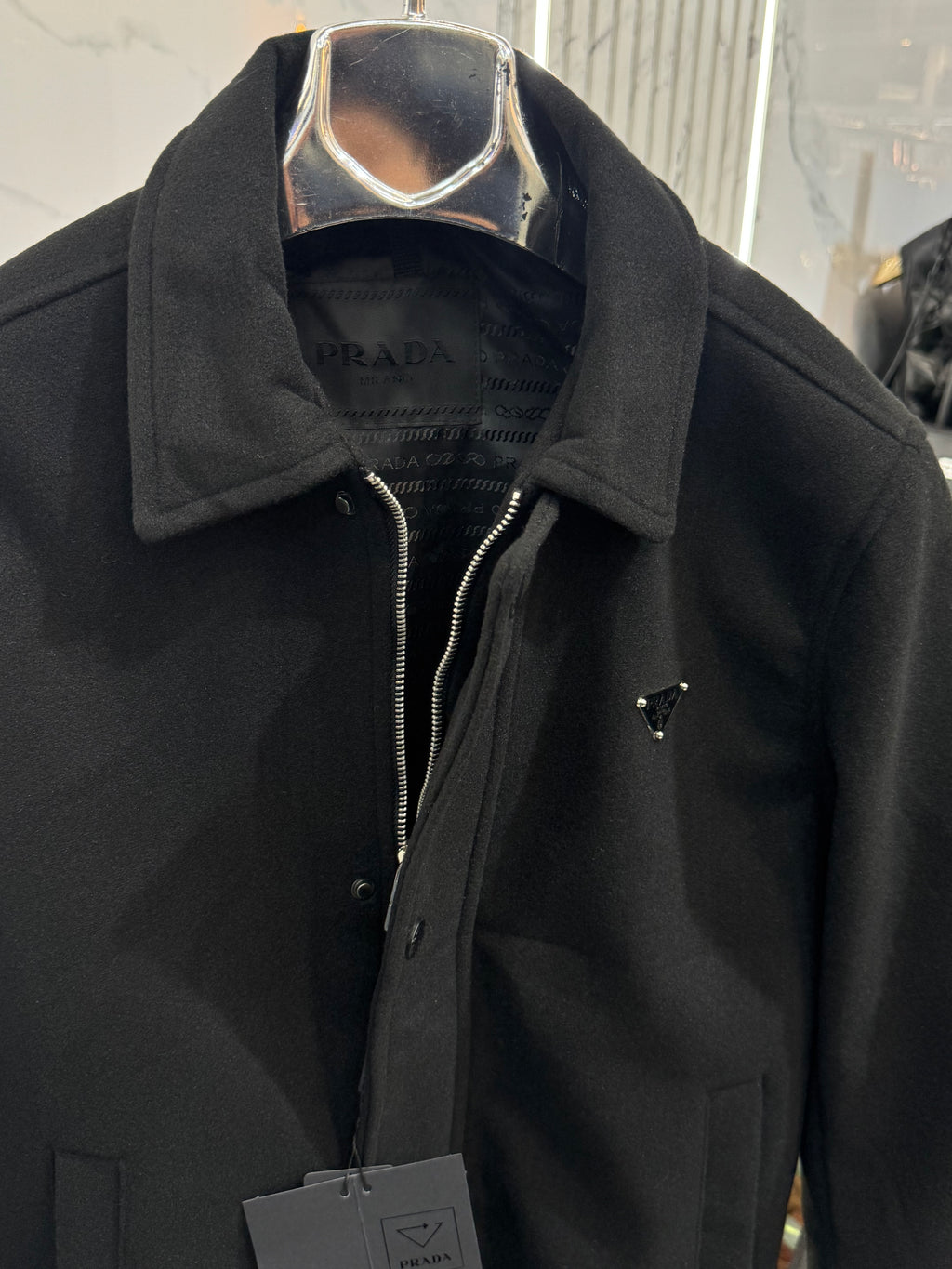 PRADA Enamelled Triangle Logo Harrington Jacket – Black - NEW1933