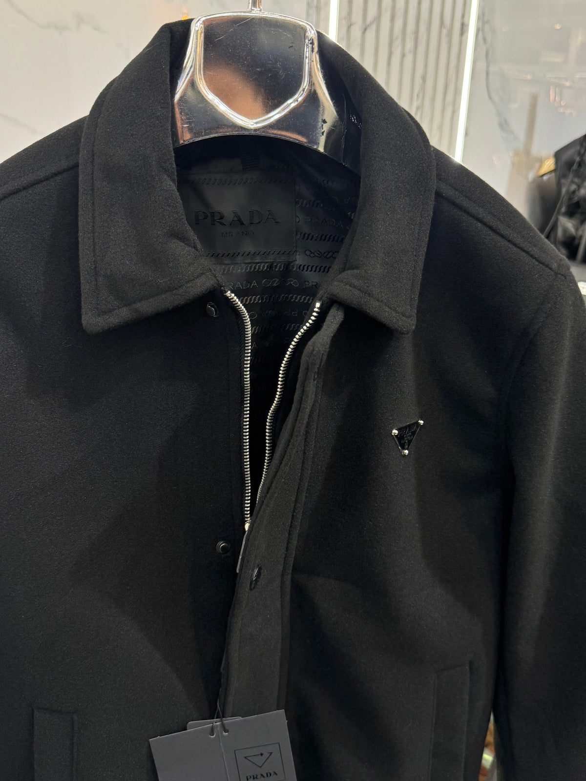 PRADA Enamelled Triangle Logo Harrington Jacket – Black - NEW1933