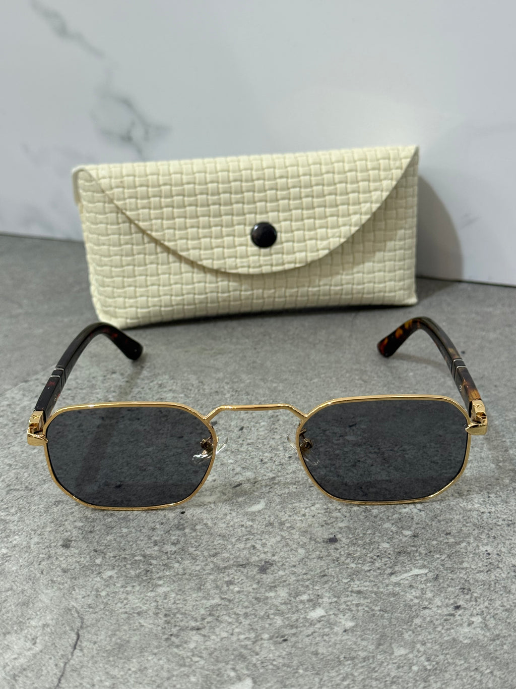 PERSOL Hexagonal Metal Frame Sunglasses – Gold / Tortoise - NEW1901