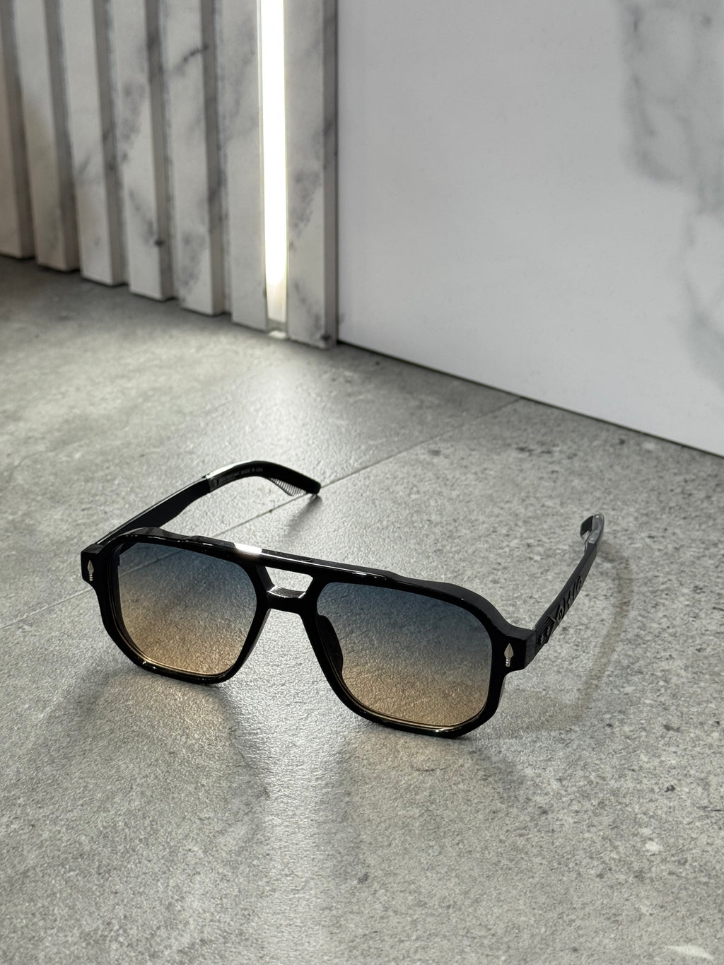 JACQUES MARIE MAGE Gradient Lenses Aviator Sunglasses – Black / Silver NEW1793