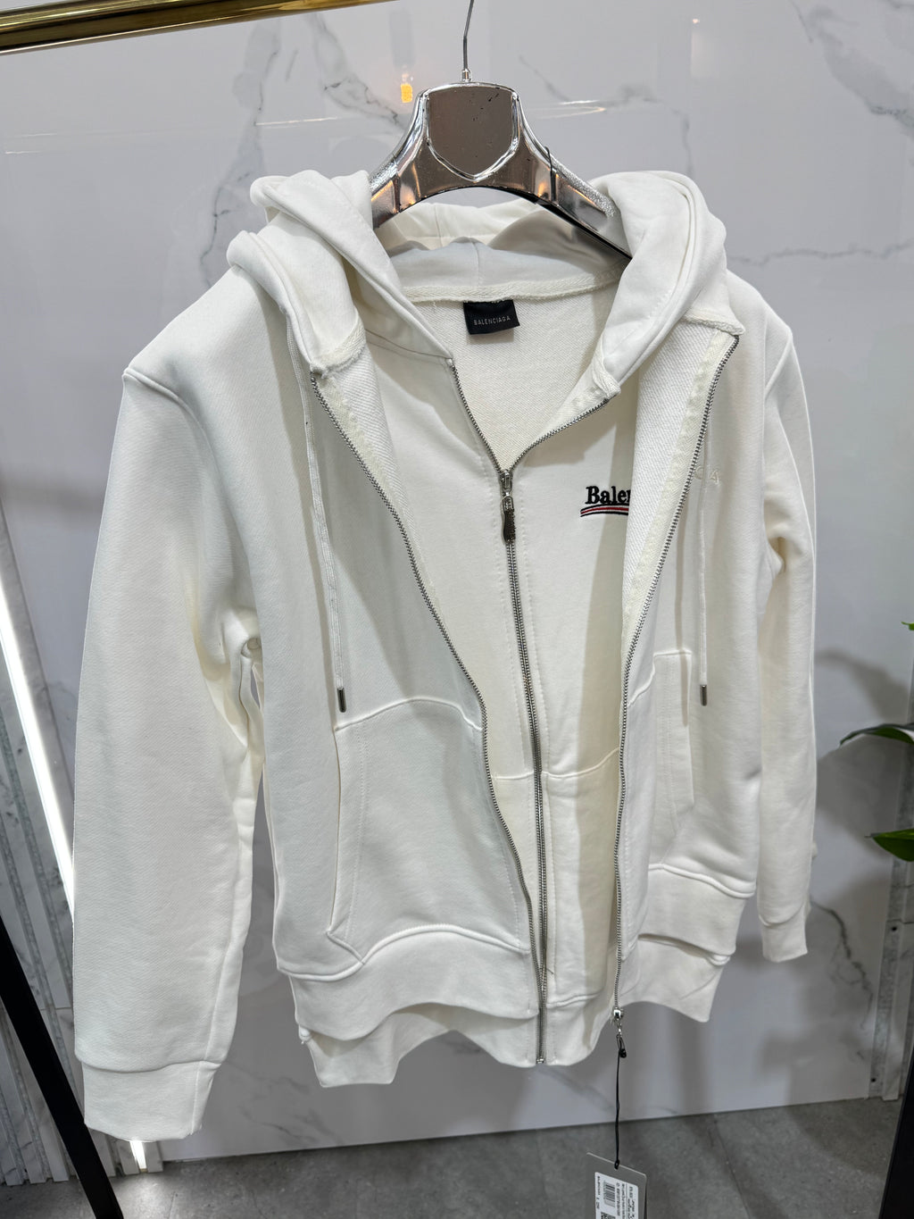 BALENCIAGA Political Campaign Double-Layered Zip-Up Hoodie – White - NEW1936