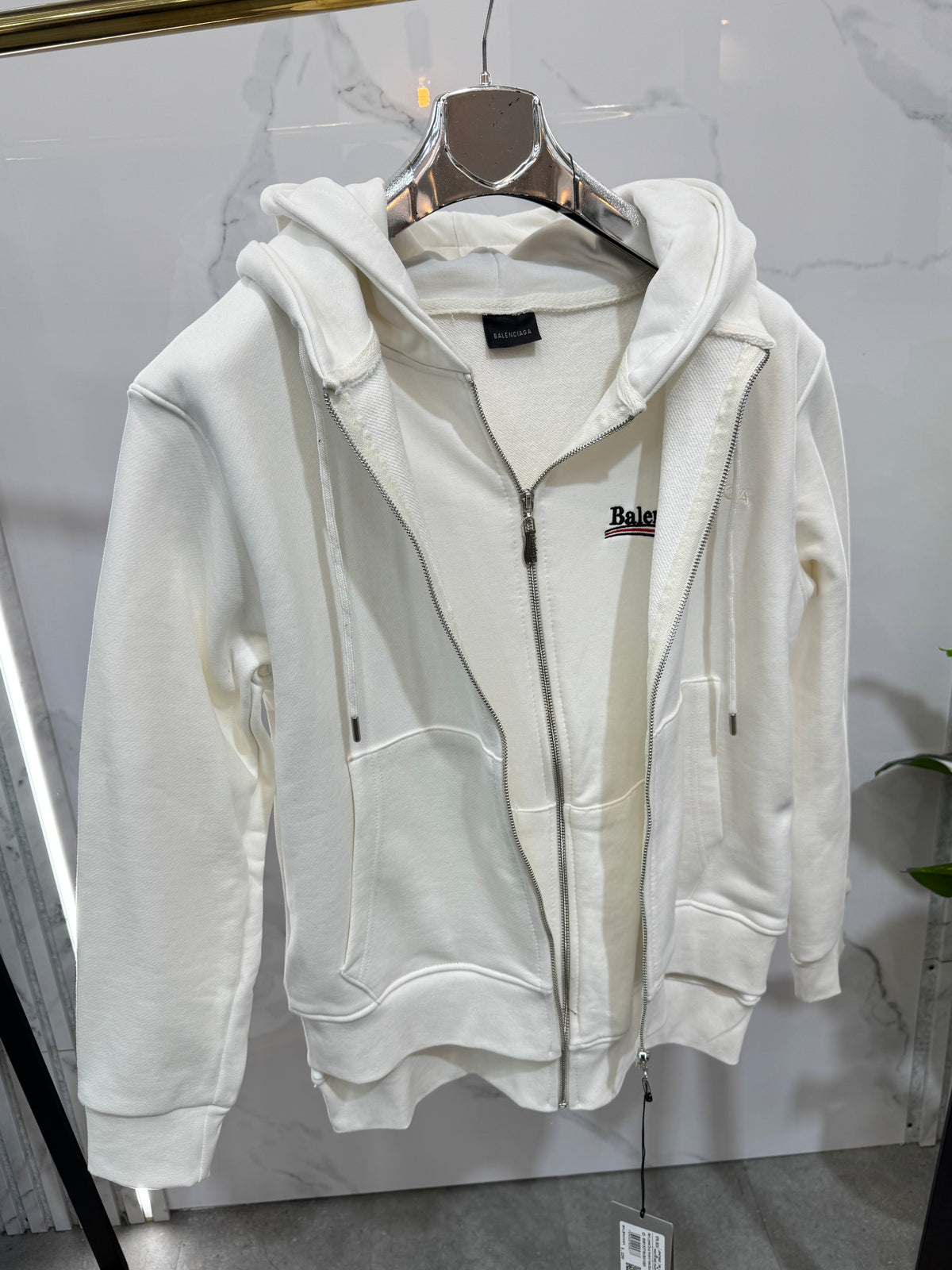 BALENCIAGA Political Campaign Double-Layered Zip-Up Hoodie – White - NEW1936