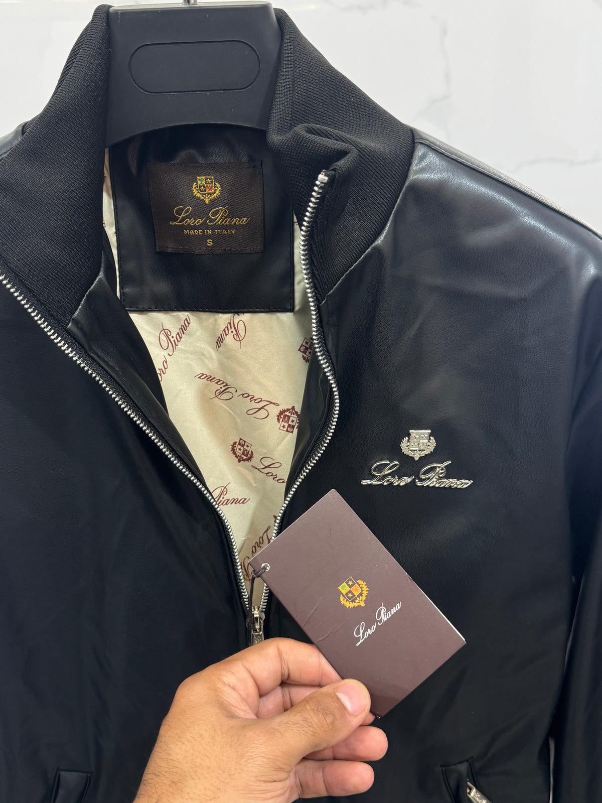 LORO PIANA Crest Zip-Up Leather-Style Jacket – Black - NEW1932