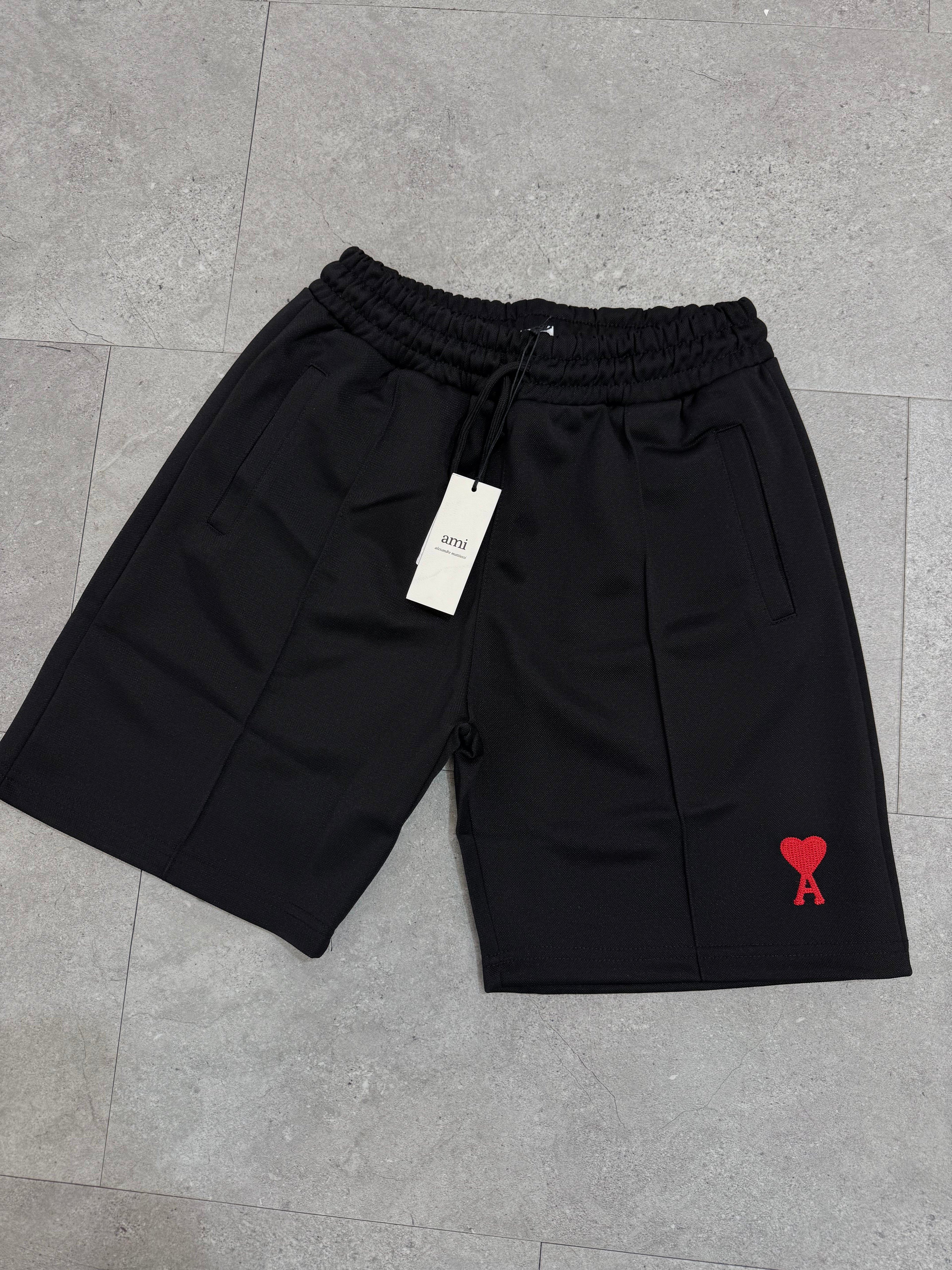 Ami Paris Ami de Coeur Black Jersey Shorts - NEW1653