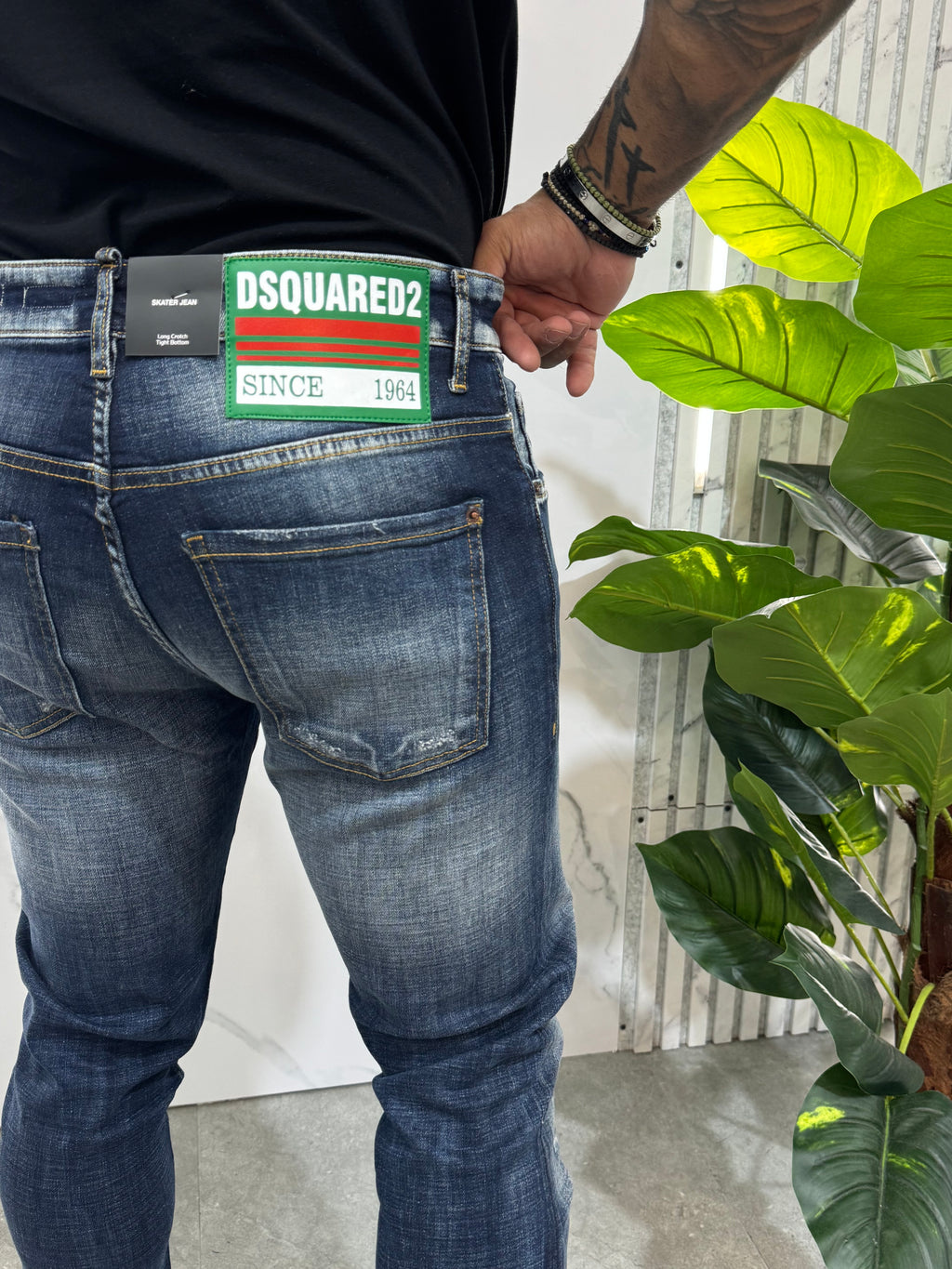 Skater Jean Green Patch Denim – Dark Wash - NEW1889