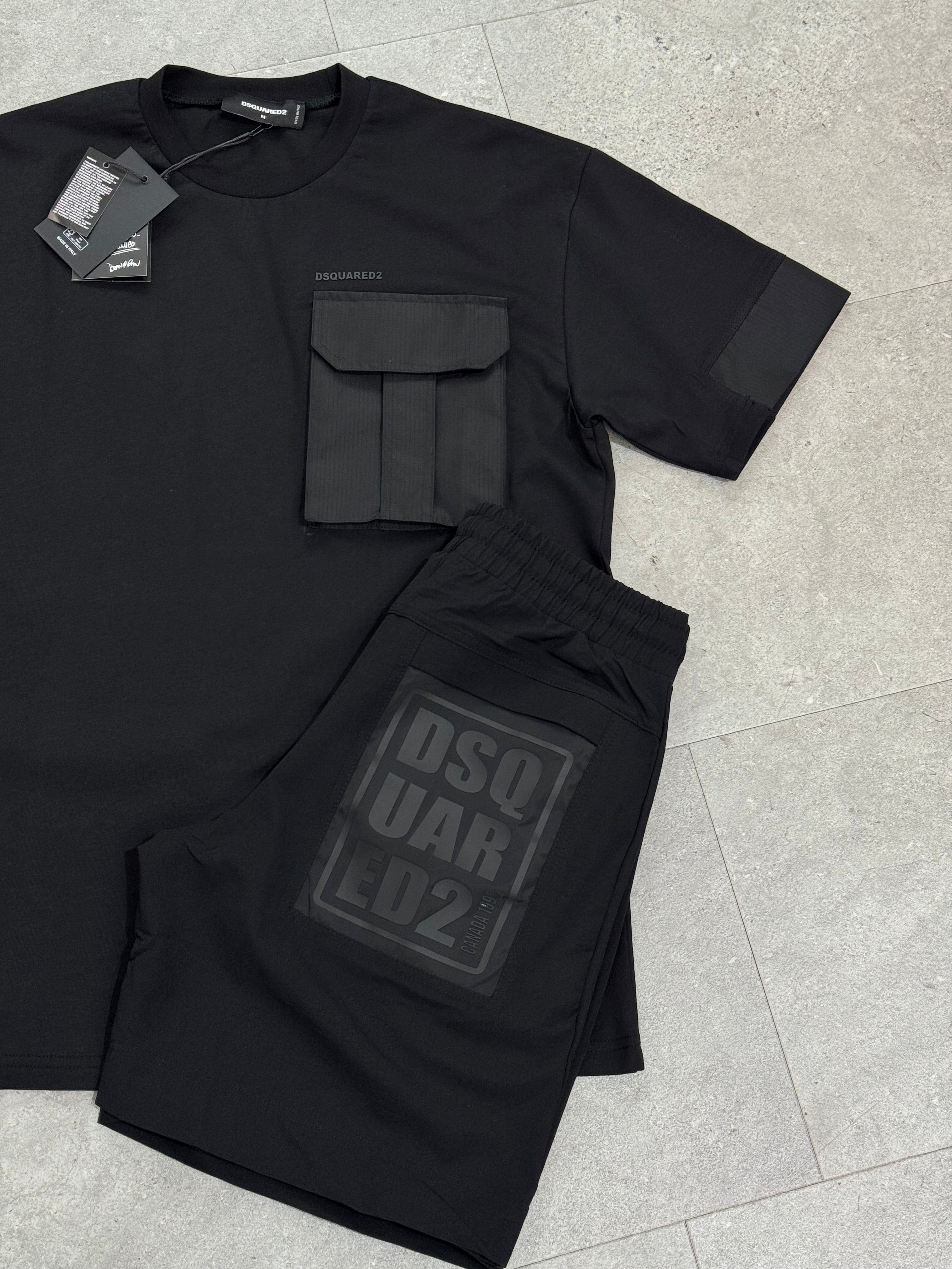 DSQUARED2 Cargo Pocket T-Shirt & Shorts Set – Black - NEW1784