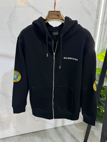 BALENCIAGA Crest Patch Zip-Up Hoodie – Black - NEW1943