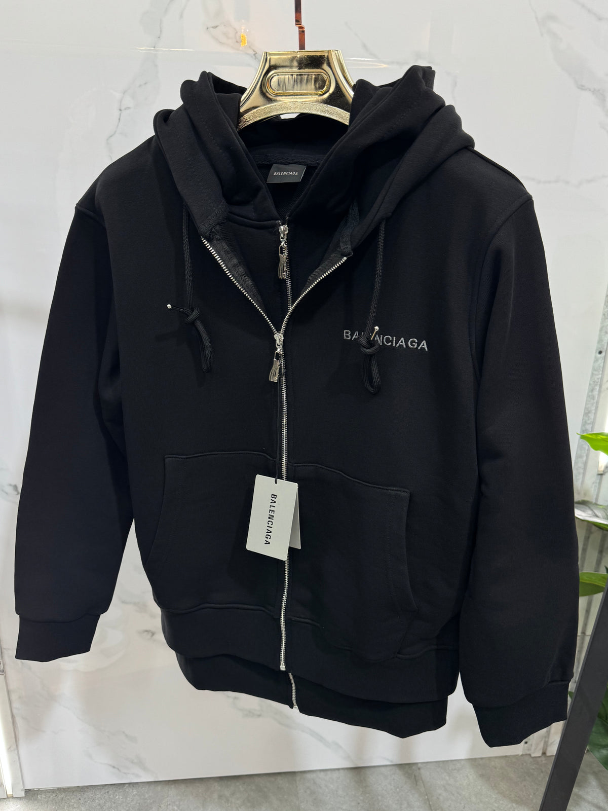 BALENCIAGA Political Campaign Double-Layered Zip-Up Hoodie – Black - NEW1937