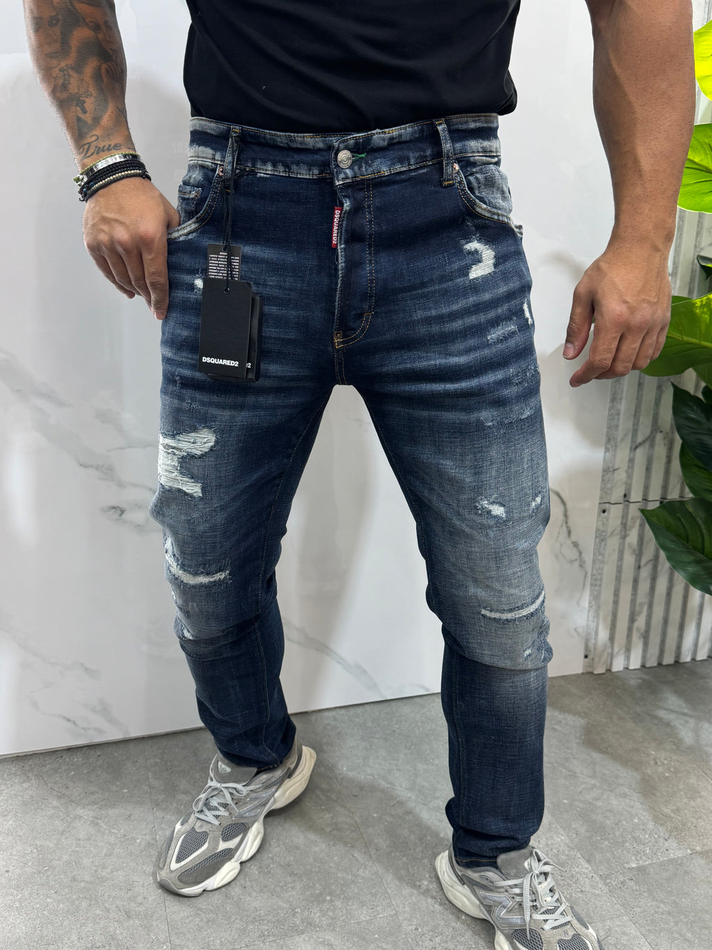 Skater Jean Green Patch Denim – Dark Wash - NEW1889