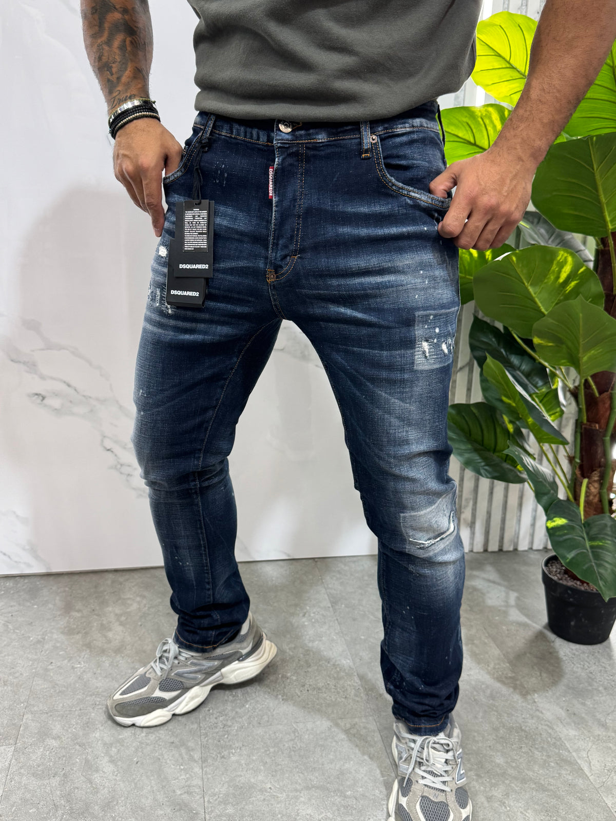 Skater Jeans Caten Logo Patch Distressed Denim – Indigo Blue Wash - NEW1993