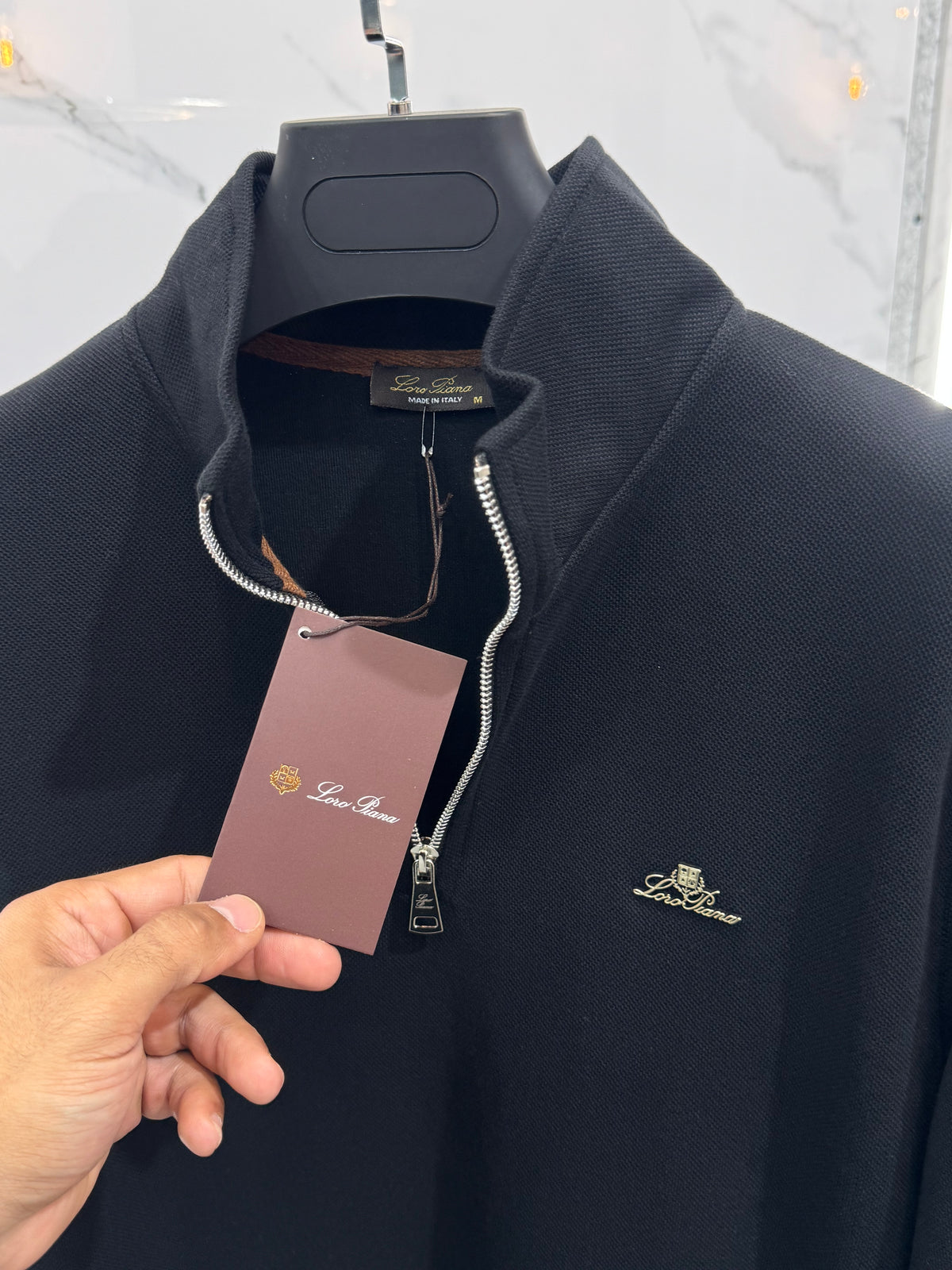 LORO PIANA Crest Embroidered Half-Zip Sweatshirt – Black - NEW1960