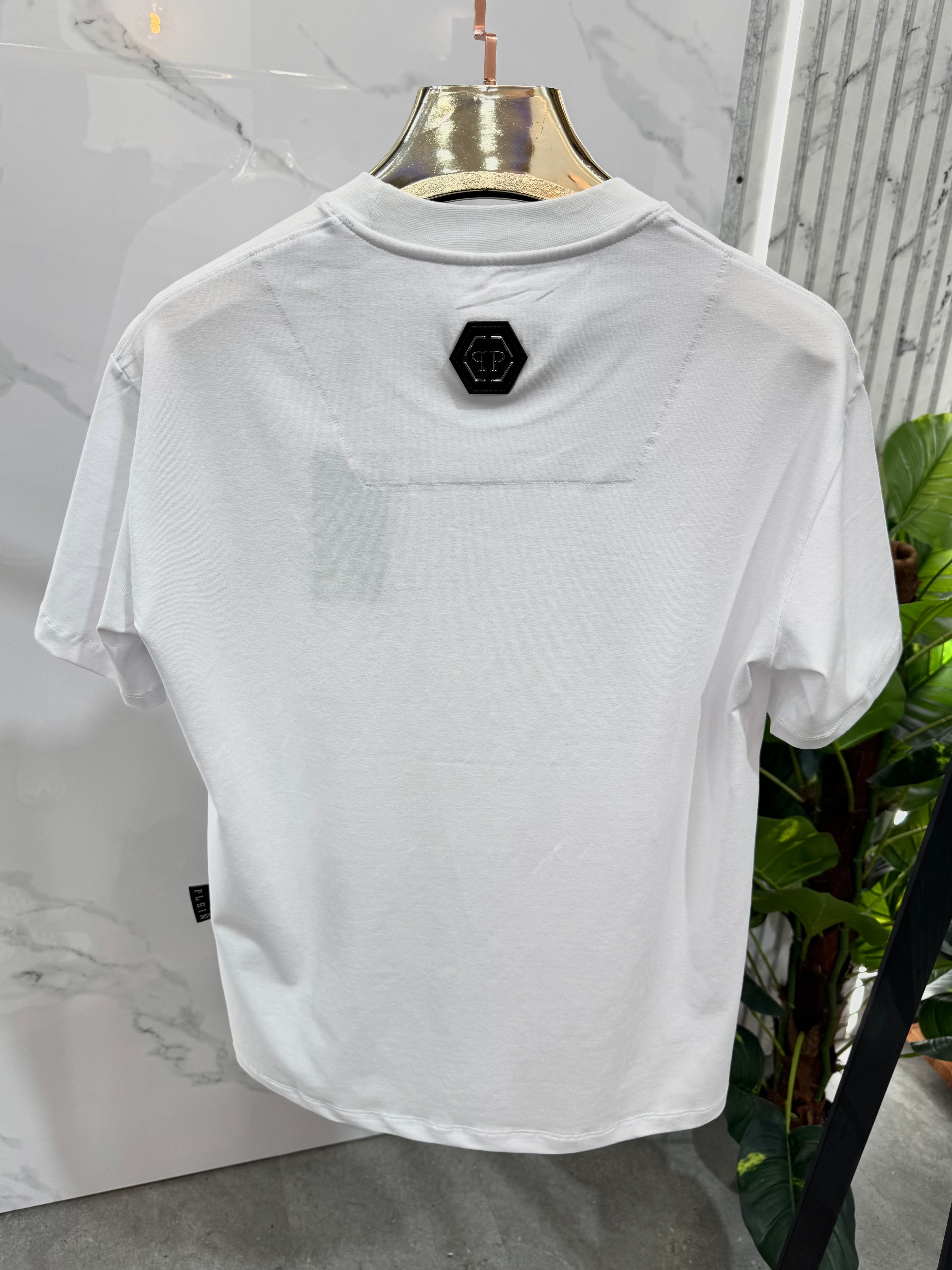 PHILIPP PLEIN Crystal Arch Logo T-Shirt – White - NEW1774