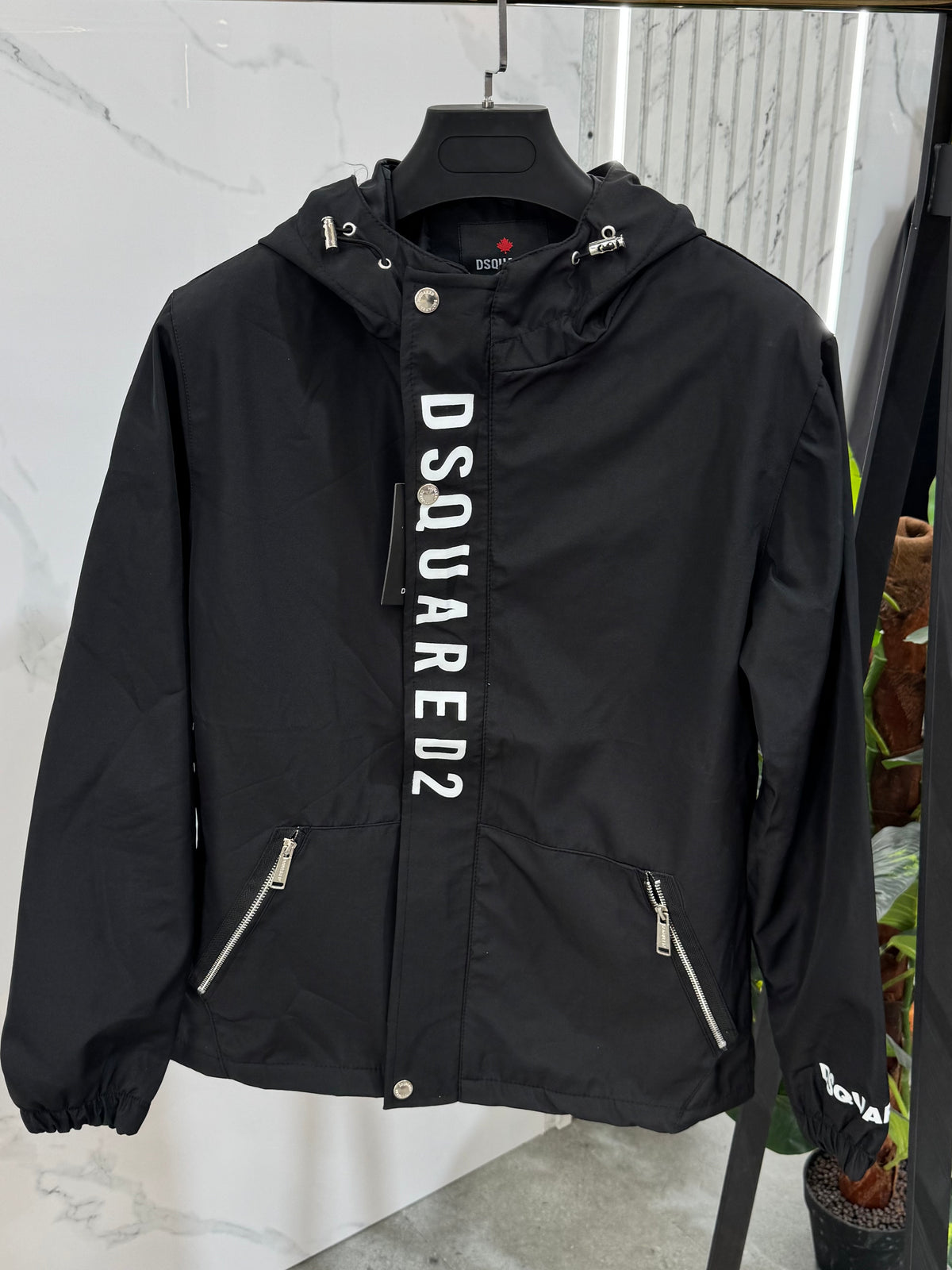 DSQUARED2 Hooded Windbreaker Jacket – Black - NEW1854