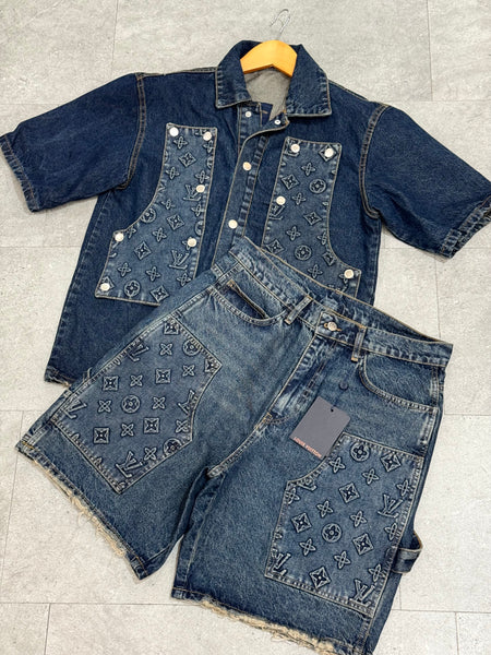 LOUIS VUITTON Monogram Patchwork Denim Set - NEW1765
